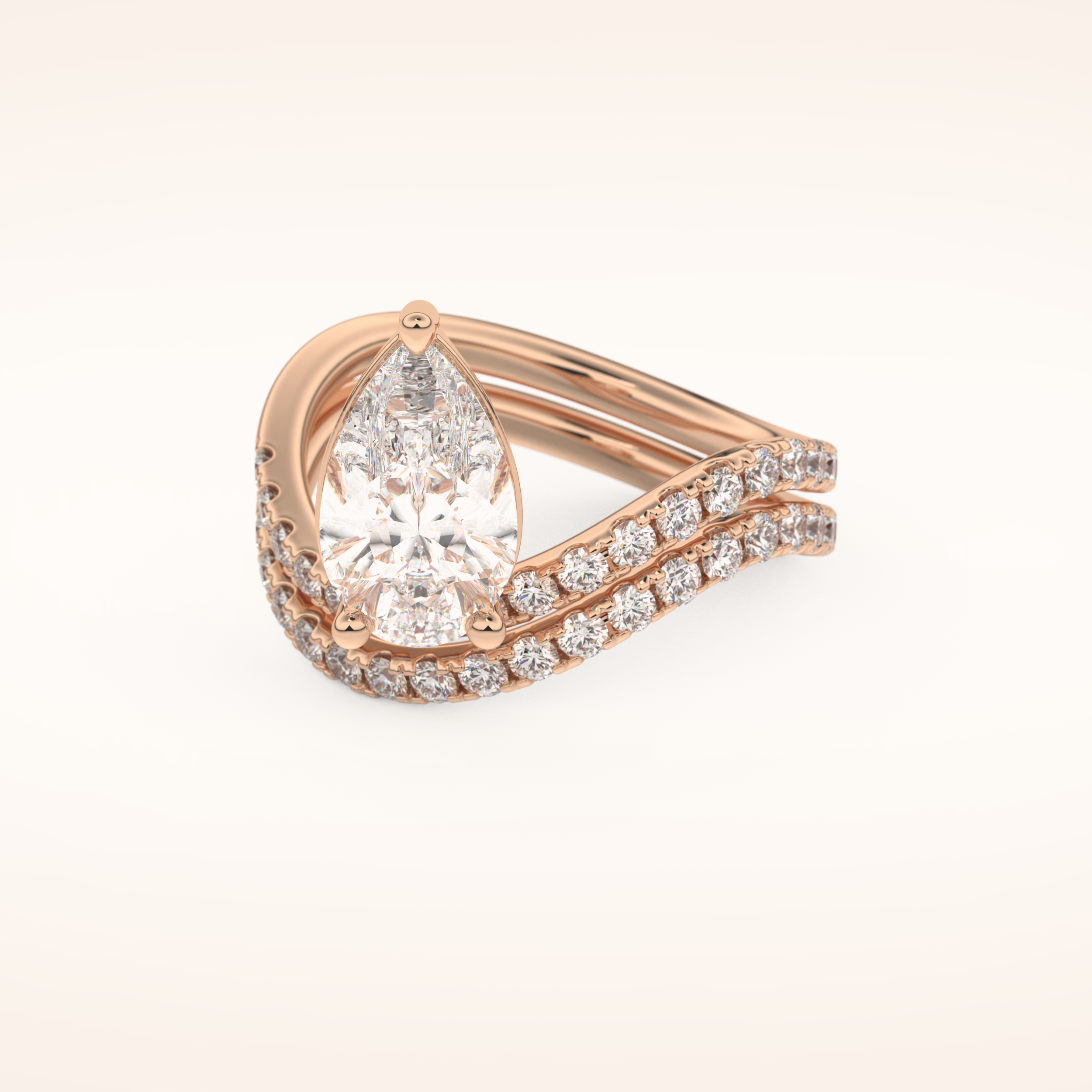 1.74 CT Pear Shaped Pave & Curved Shank Moissanite Engagement Ring