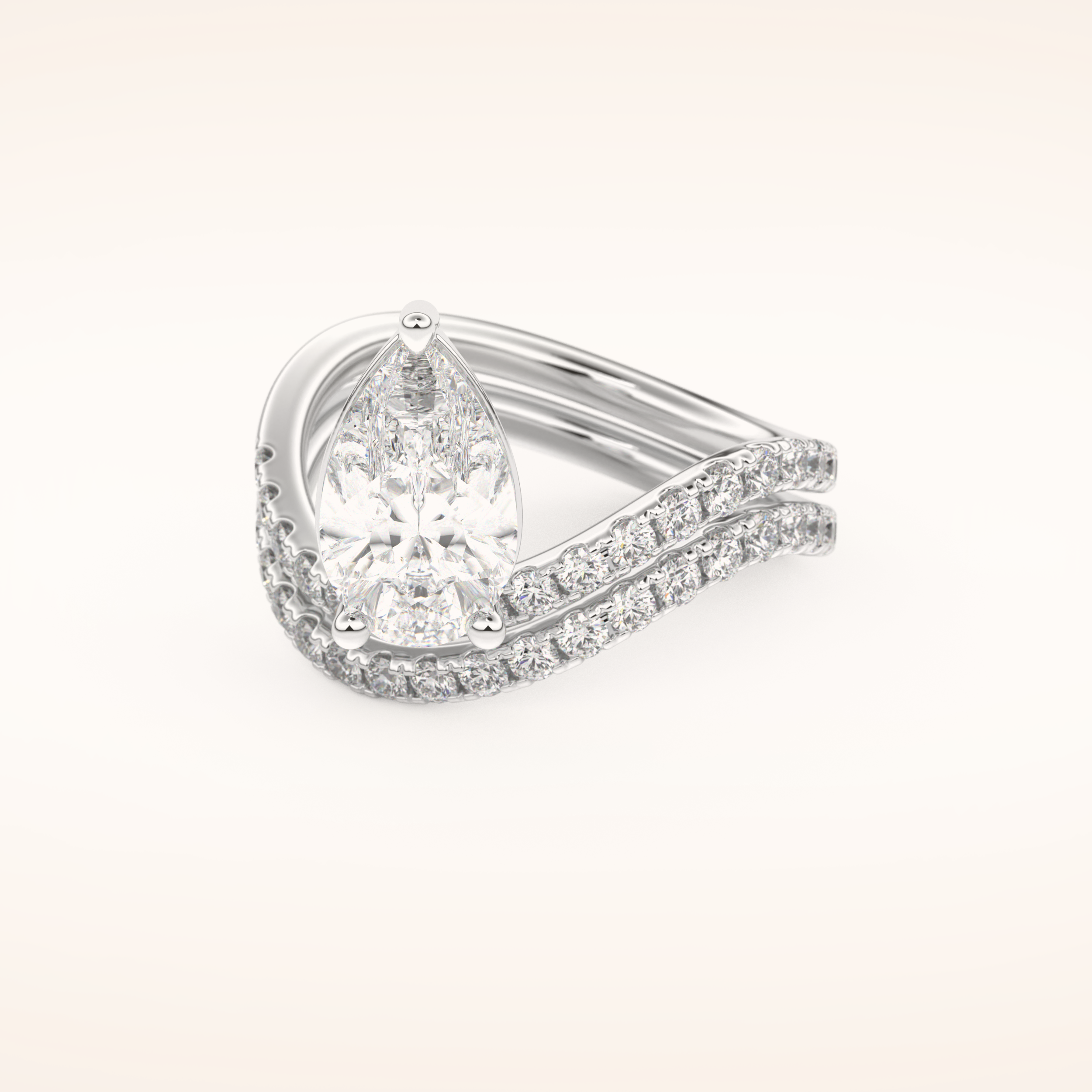 1.74 CT Pear Shaped Pave & Curved Shank Moissanite Engagement Ring