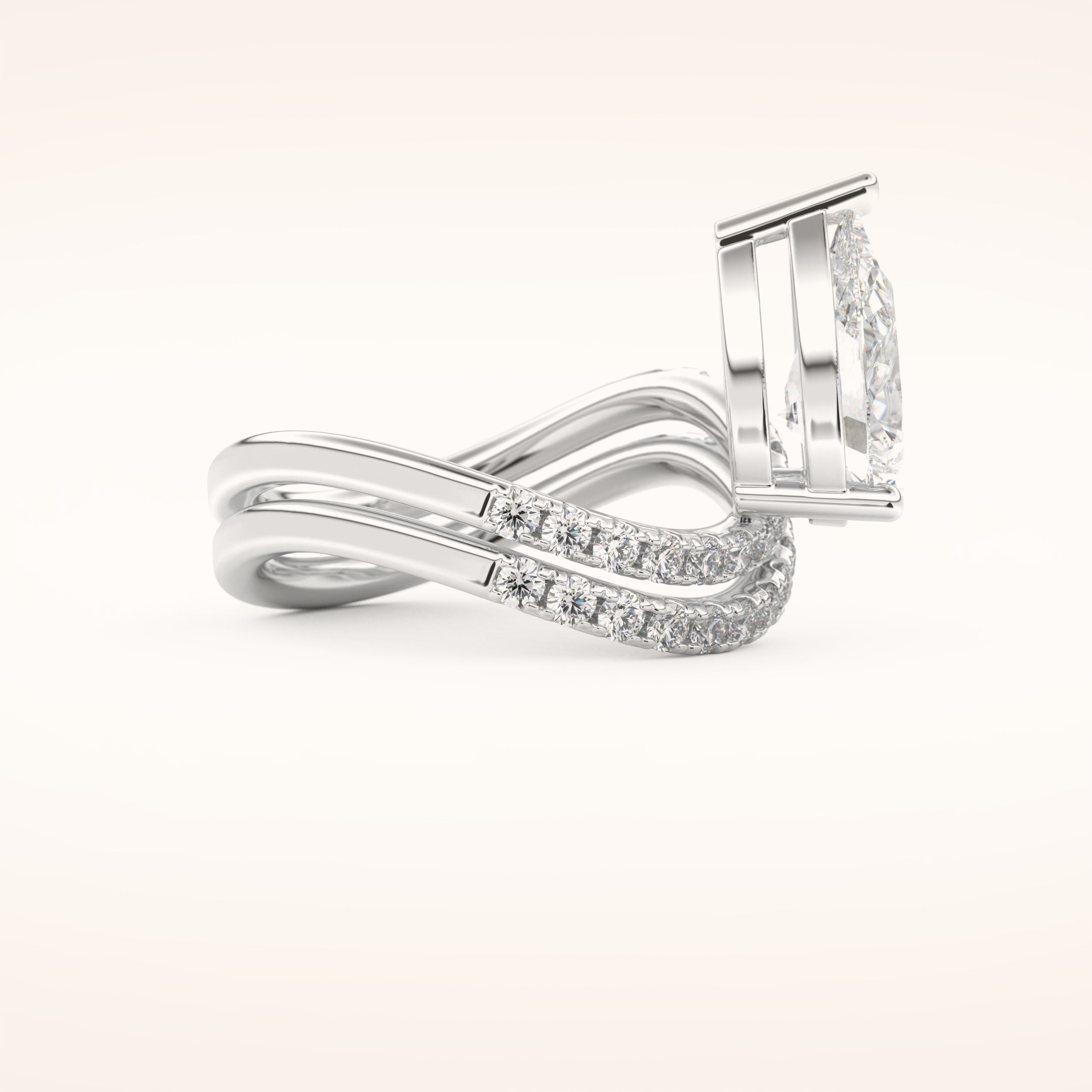 1.74 CT Pear Shaped Pave & Curved Shank Moissanite Engagement Ring
