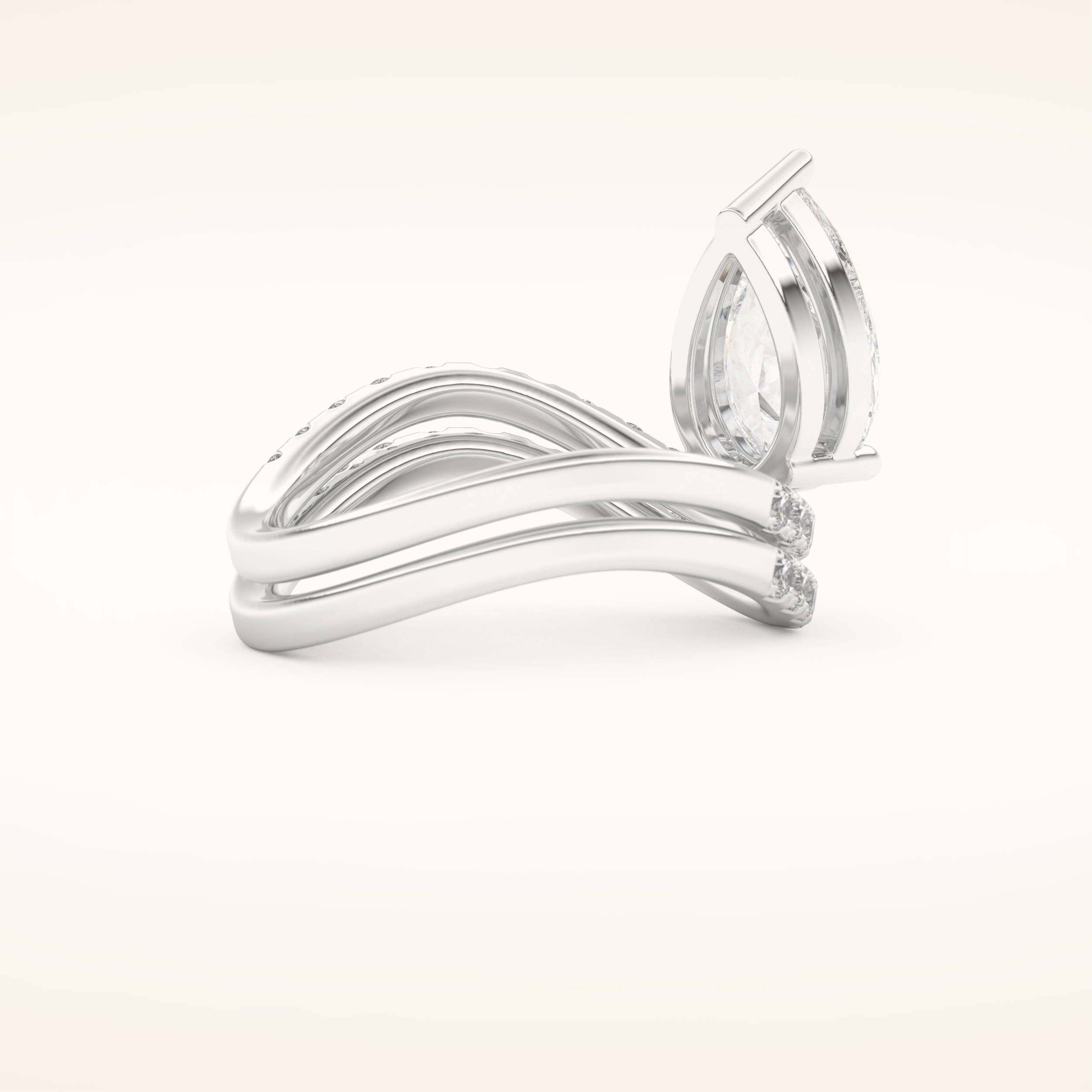 1.74 CT Pear Shaped Pave & Curved Shank Moissanite Engagement Ring