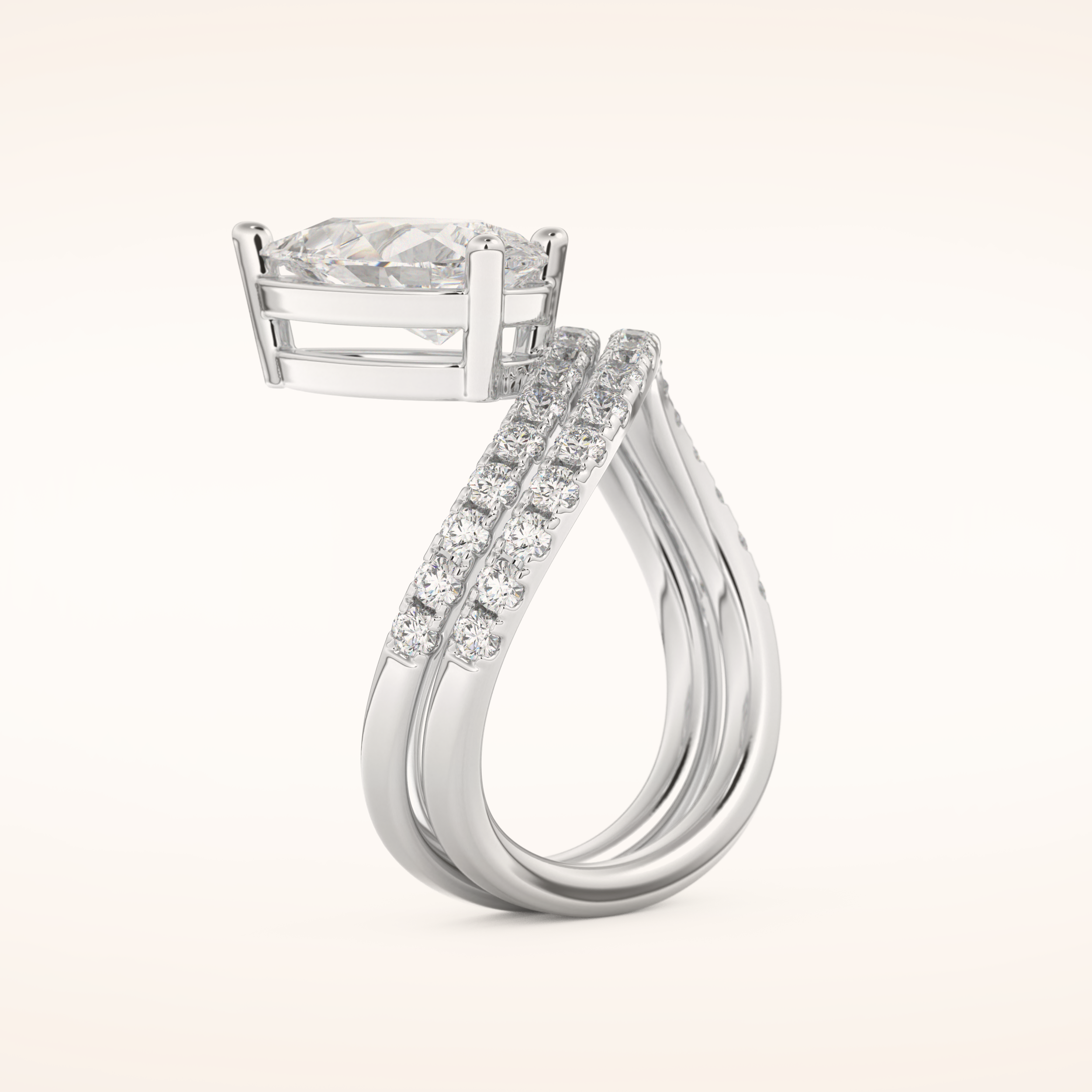 1.74 CT Pear Shaped Pave & Curved Shank Moissanite Engagement Ring