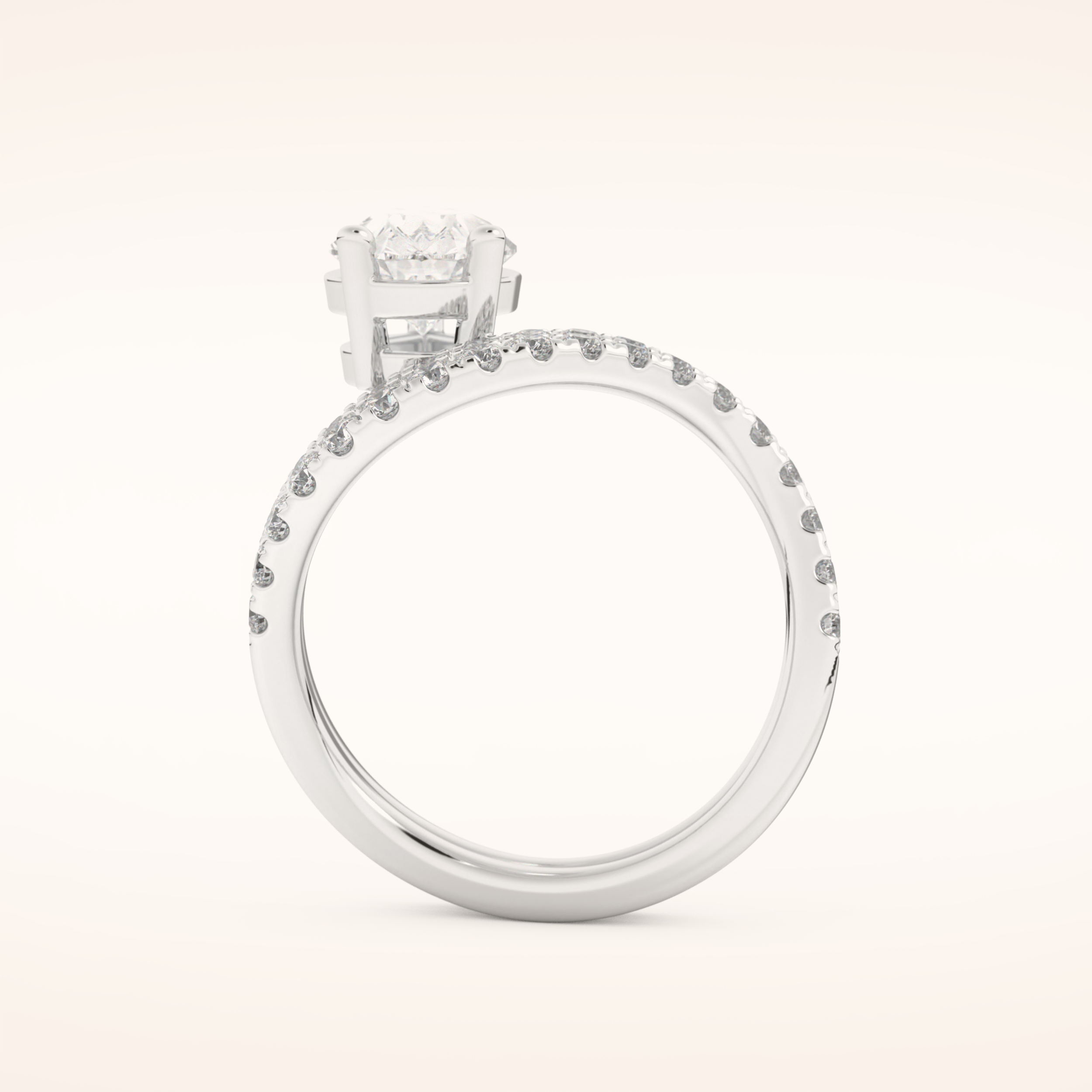 1.74 CT Pear Shaped Pave & Curved Shank Moissanite Engagement Ring