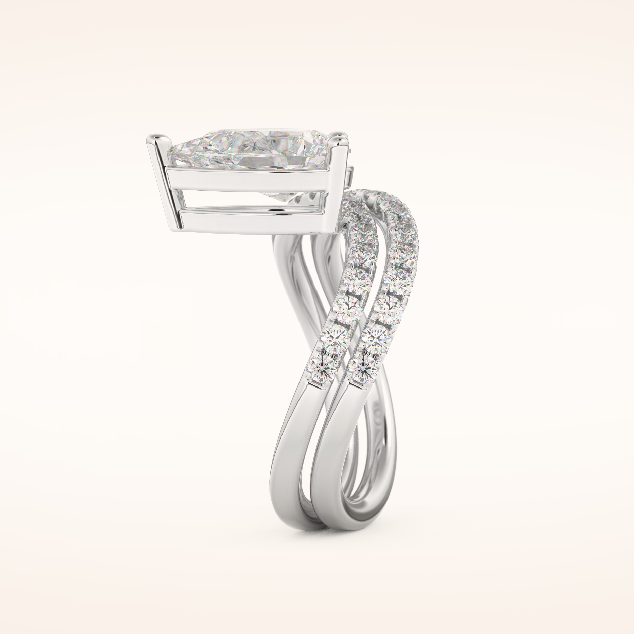 1.74 CT Pear Shaped Pave & Curved Shank Moissanite Engagement Ring