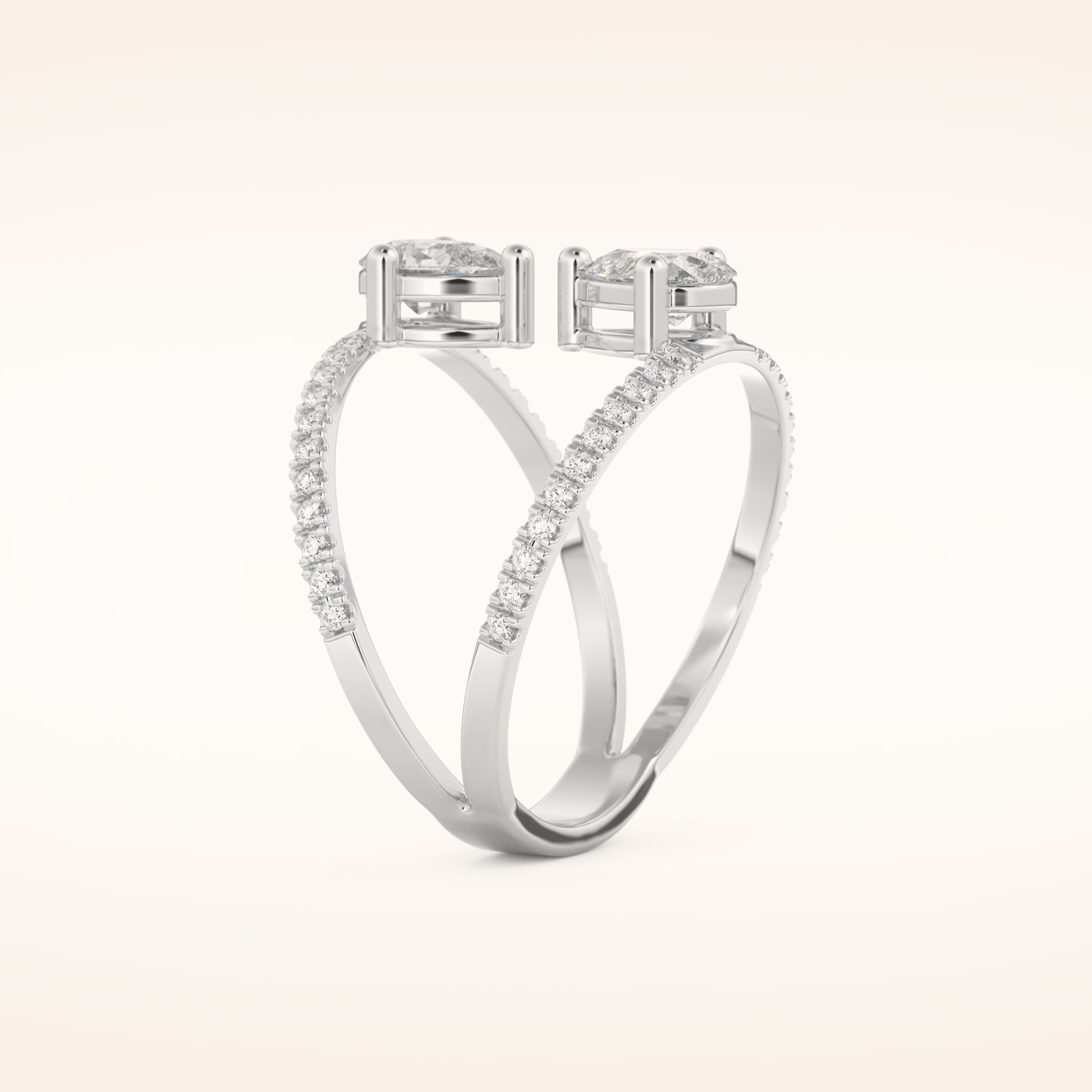 0.71 CT Pear Shaped Toi Et Moi Pave Moissanite Engagement Ring