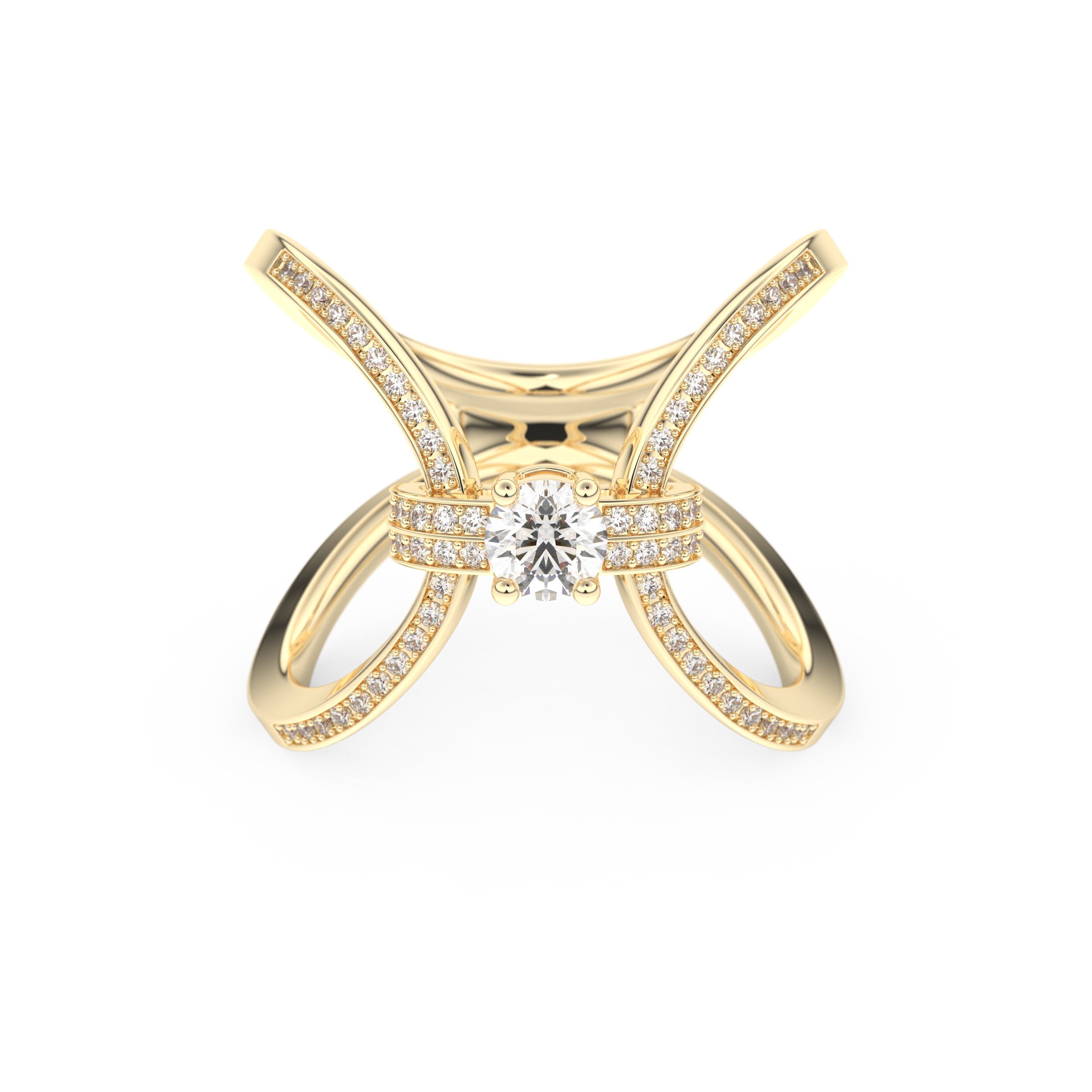 Round Curved Shank & Pave Lab Grown Diamond Engagement Ring