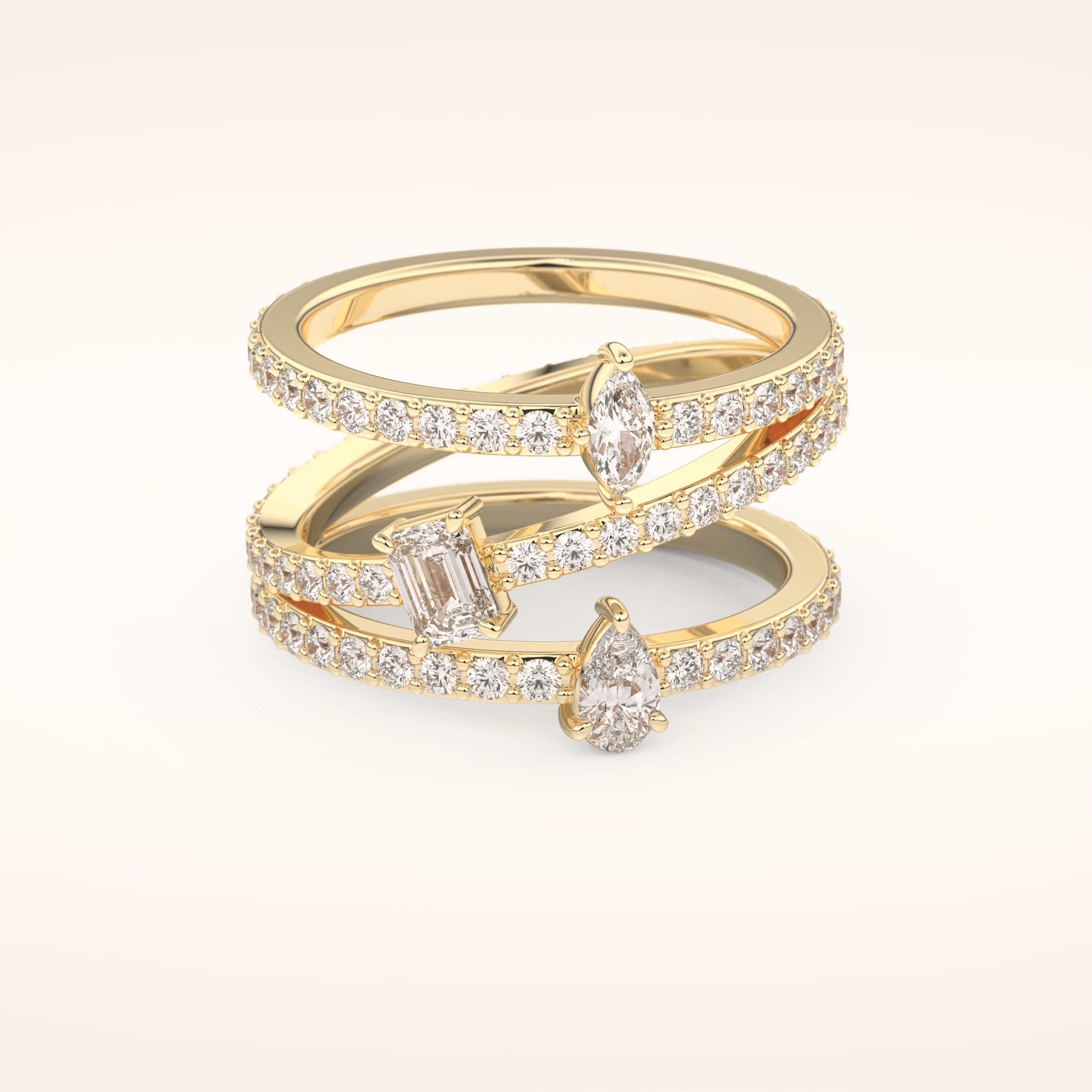1.73 TCW Emerald, Marquise, Pear & Round Shaped Moissanite Triple Shank Wedding Band
