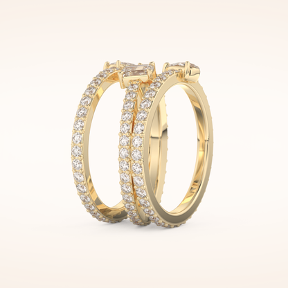 1.73 TCW Emerald, Marquise, Pear & Round Shaped Moissanite Triple Shank Wedding Band