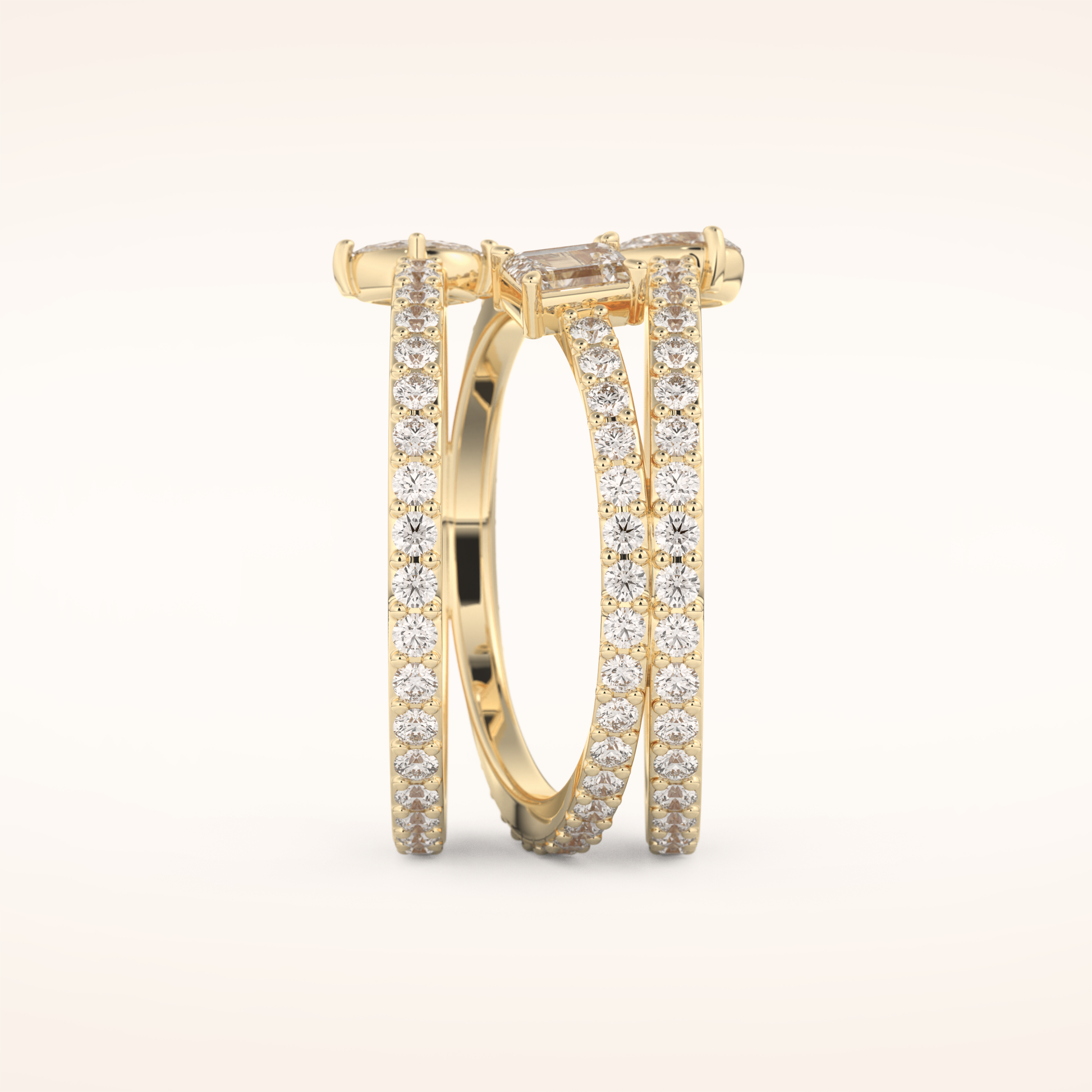 1.73 TCW Emerald, Marquise, Pear & Round Shaped Moissanite Triple Shank Wedding Band