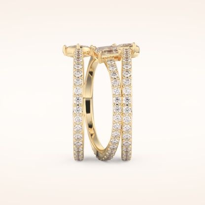 1.73 TCW Emerald, Marquise, Pear & Round Shaped Moissanite Triple Shank Wedding Band