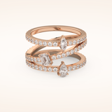 1.73 TCW Emerald, Marquise, Pear & Round Shaped Moissanite Triple Shank Wedding Band