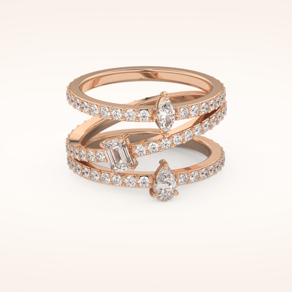 1.73 TCW Emerald, Marquise, Pear & Round Shaped Moissanite Triple Shank Wedding Band