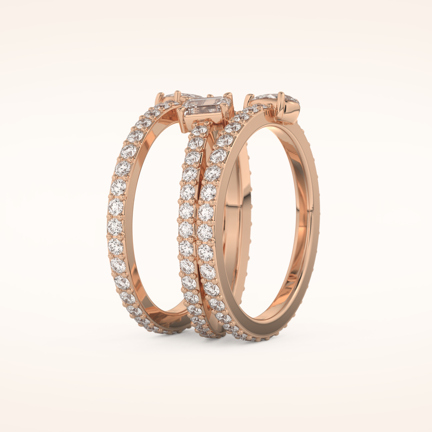 1.73 TCW Emerald, Marquise, Pear & Round Shaped Moissanite Triple Shank Wedding Band