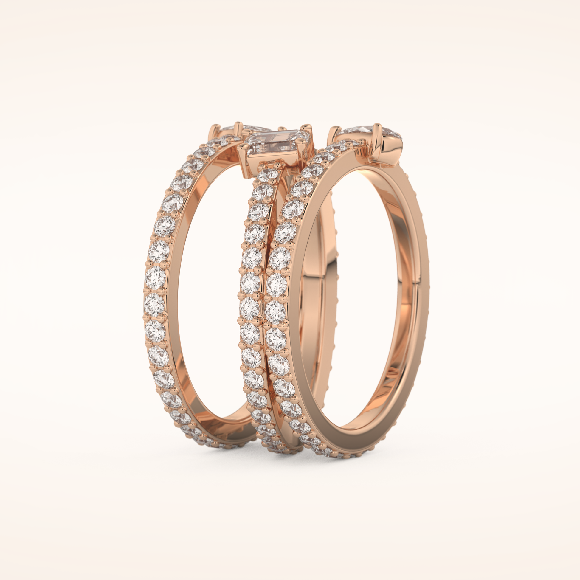 1.73 TCW Emerald, Marquise, Pear & Round Shaped Moissanite Triple Shank Wedding Band