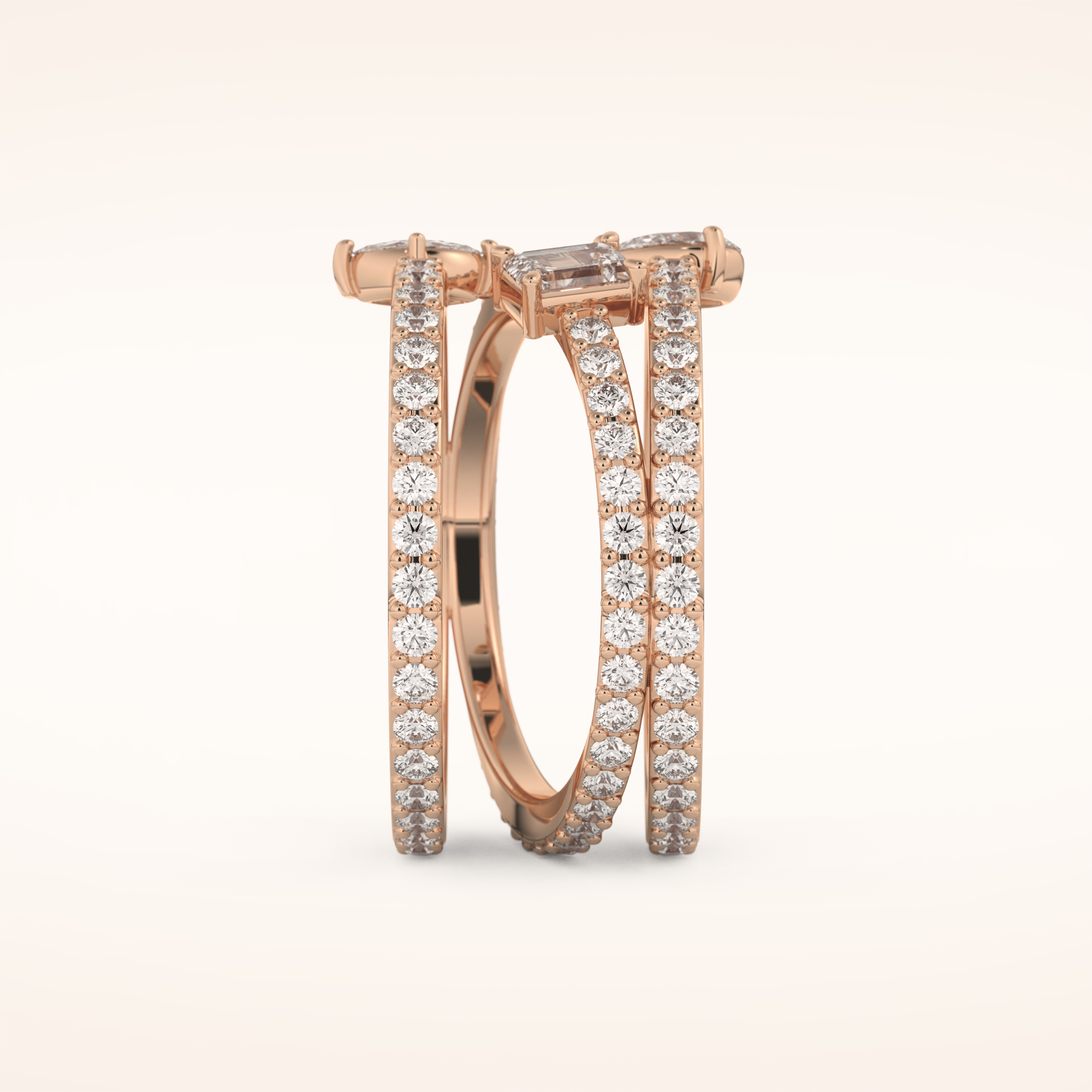 1.73 TCW Emerald, Marquise, Pear & Round Shaped Moissanite Triple Shank Wedding Band