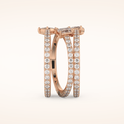 1.73 TCW Emerald, Marquise, Pear & Round Shaped Moissanite Triple Shank Wedding Band