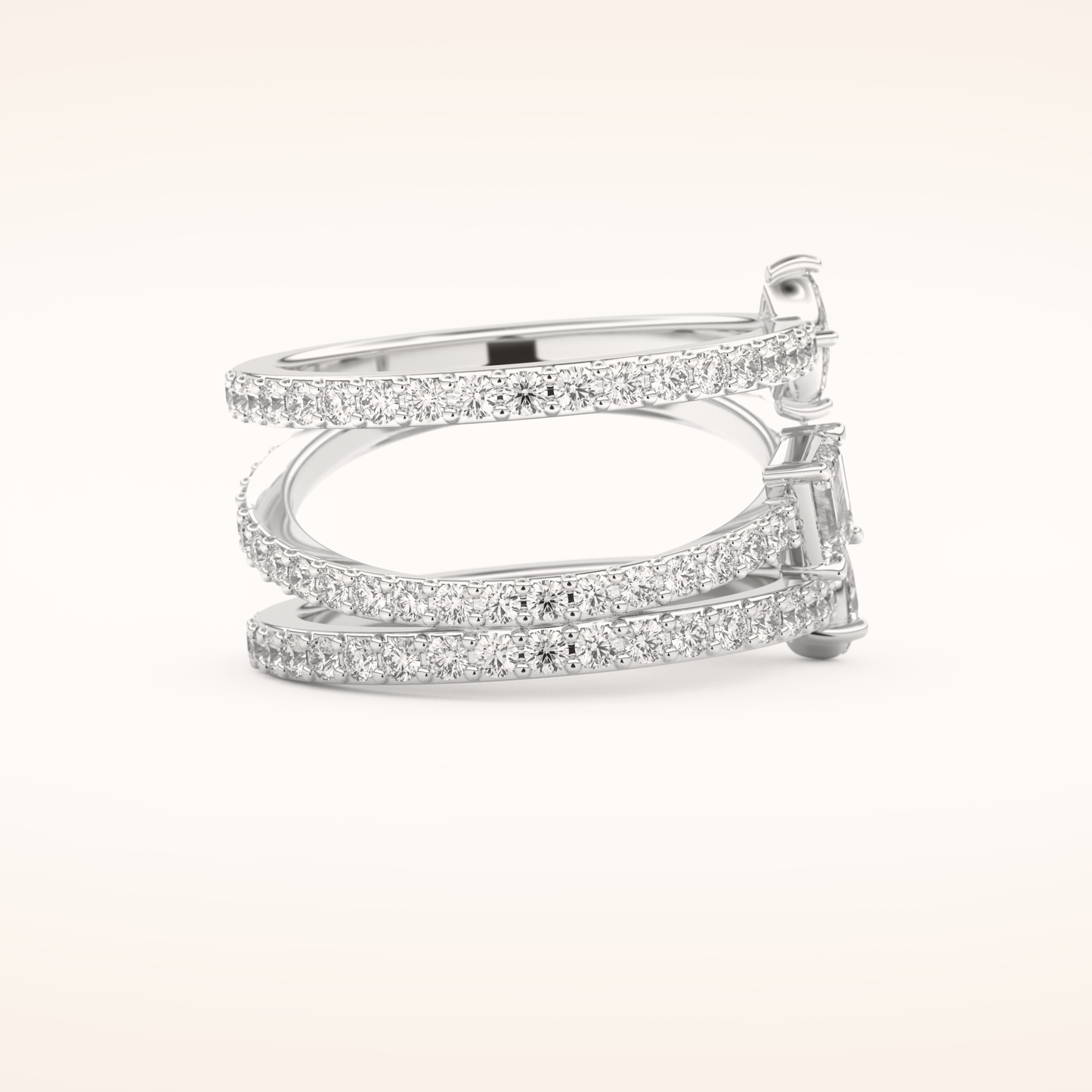 1.73 TCW Emerald, Marquise, Pear & Round Shaped Moissanite Triple Shank Wedding Band