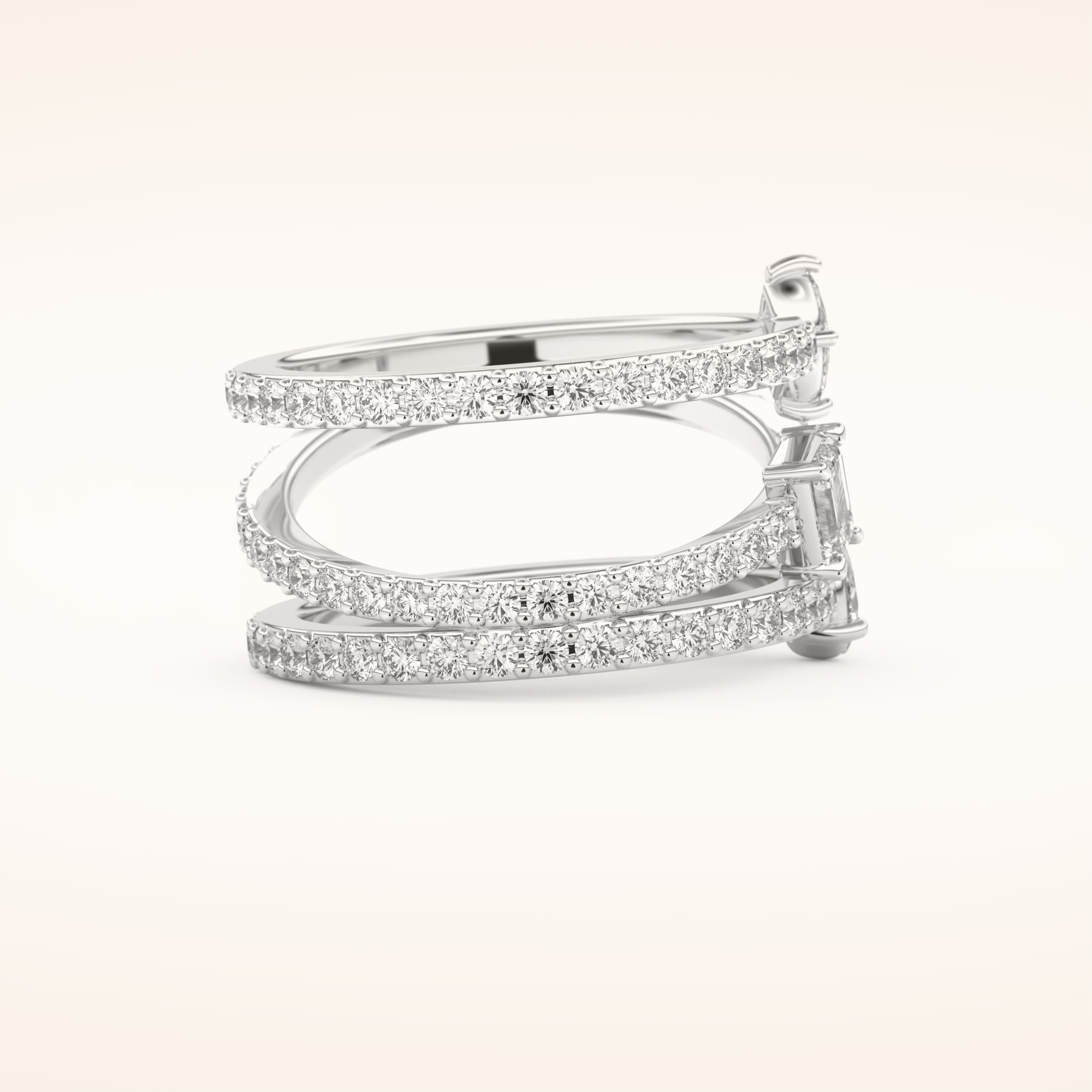 1.73 TCW Emerald, Marquise, Pear & Round Shaped Moissanite Triple Shank Wedding Band