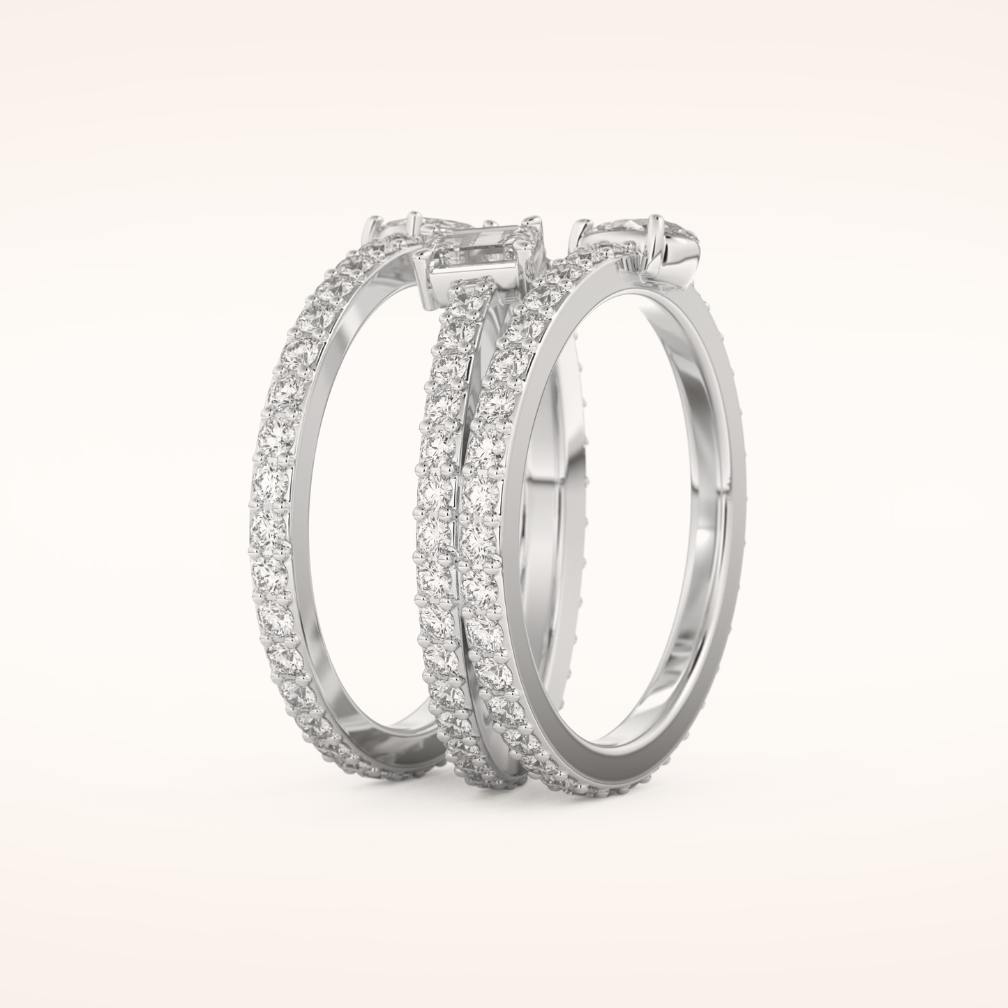 1.73 TCW Emerald, Marquise, Pear & Round Shaped Moissanite Triple Shank Wedding Band