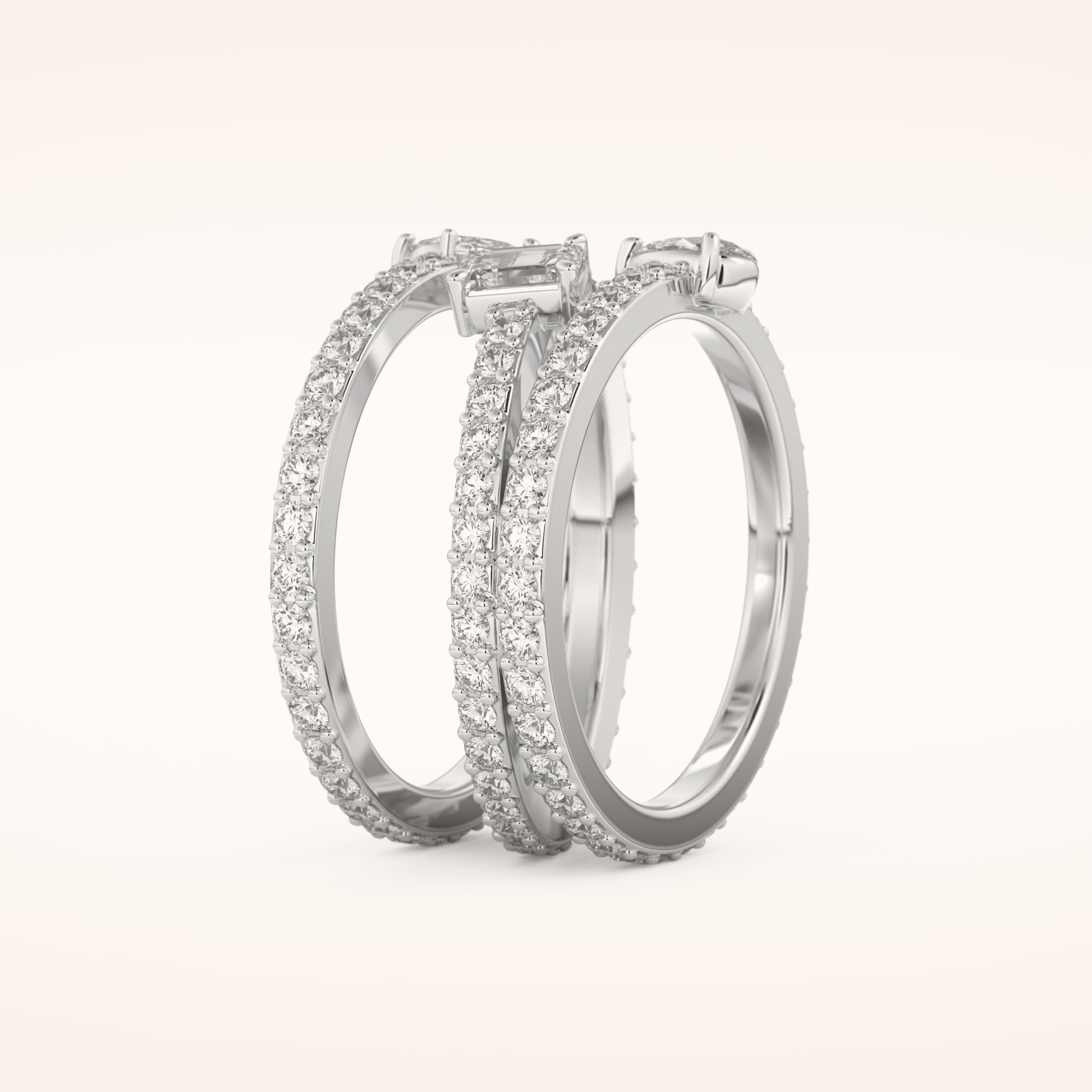 1.73 TCW Emerald, Marquise, Pear & Round Shaped Moissanite Triple Shank Wedding Band