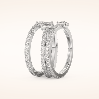 1.73 TCW Emerald, Marquise, Pear & Round Shaped Moissanite Triple Shank Wedding Band