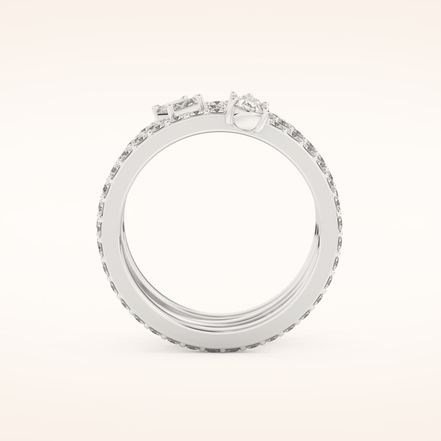 1.73 TCW Emerald, Marquise, Pear & Round Shaped Moissanite Triple Shank Wedding Band