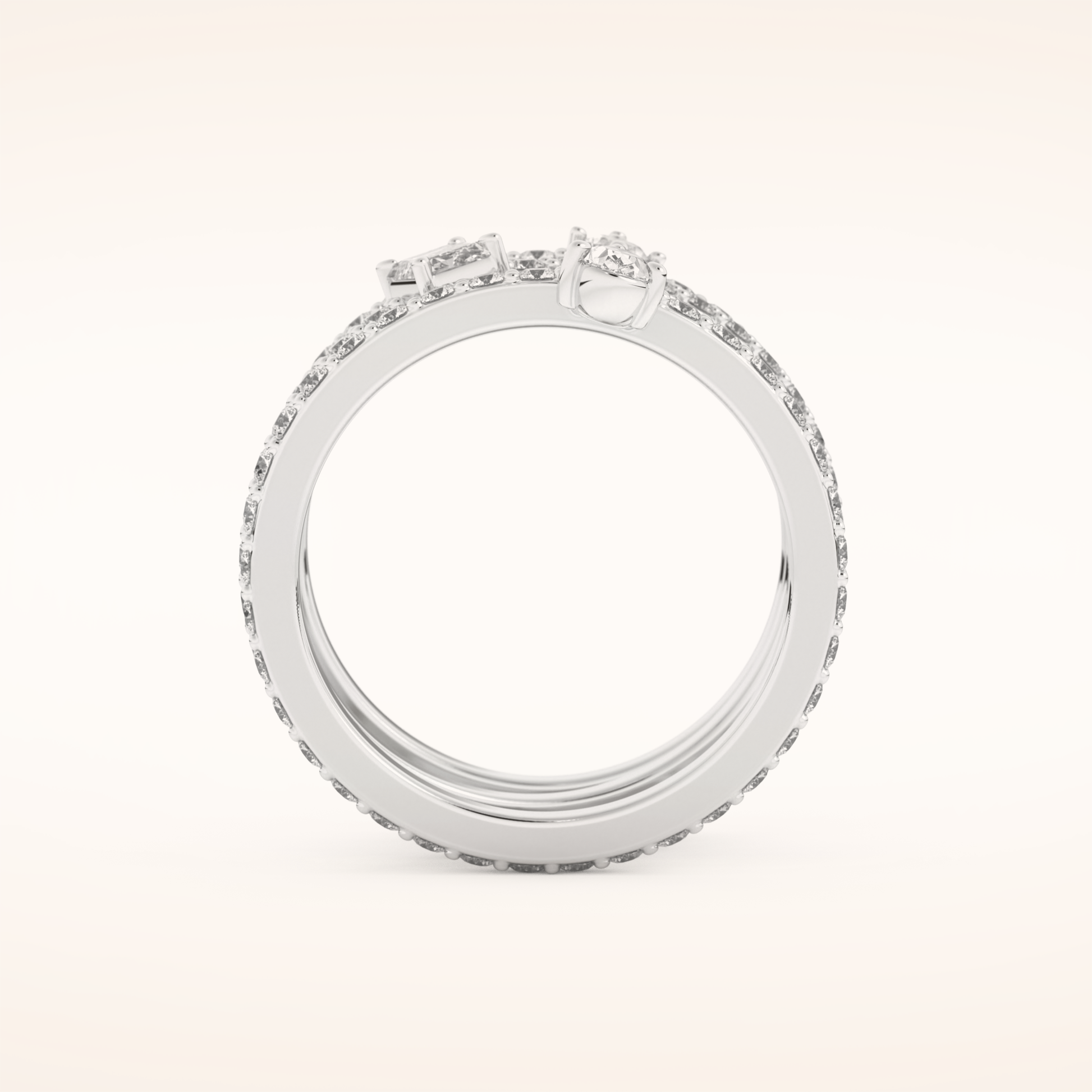 1.73 TCW Emerald, Marquise, Pear & Round Shaped Moissanite Triple Shank Wedding Band