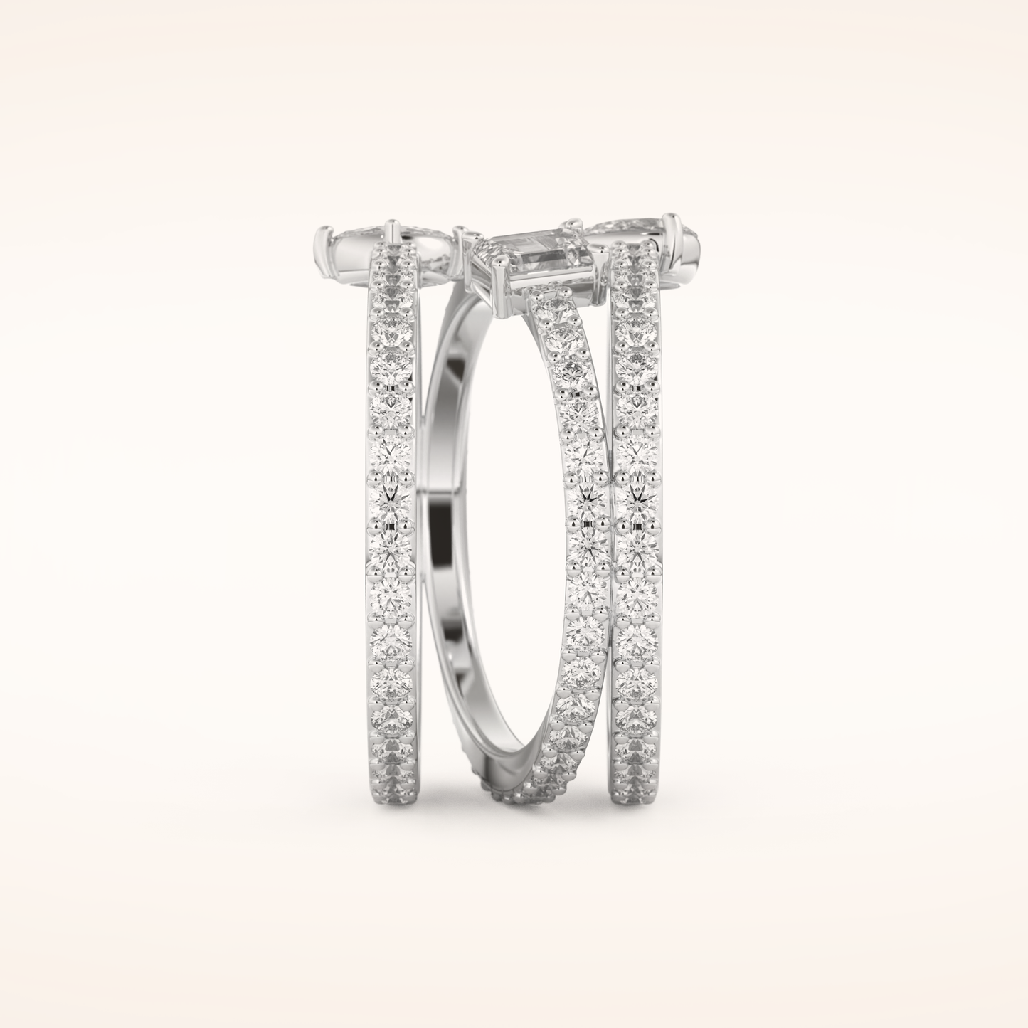 1.73 TCW Emerald, Marquise, Pear & Round Shaped Moissanite Triple Shank Wedding Band