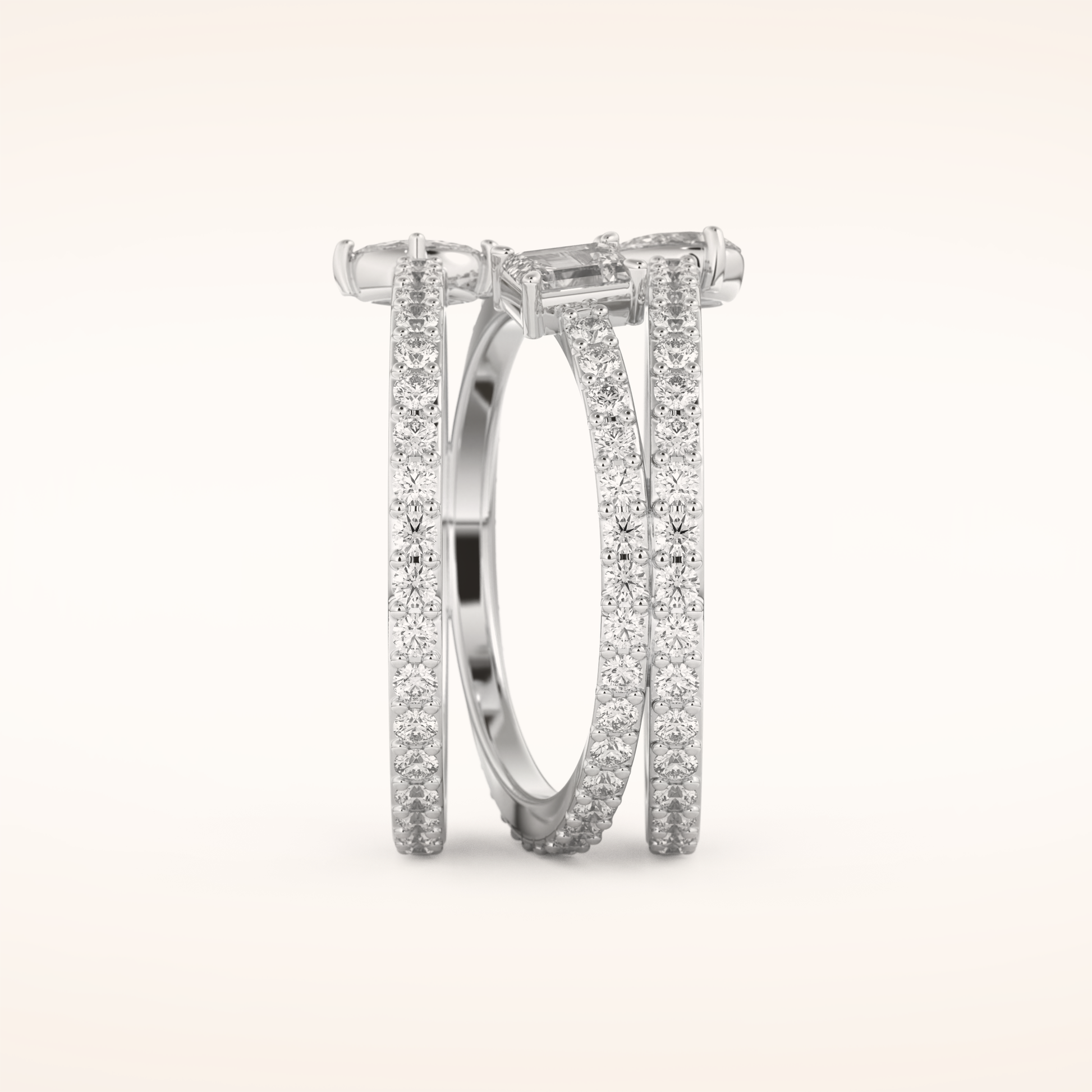 1.73 TCW Emerald, Marquise, Pear & Round Shaped Moissanite Triple Shank Wedding Band