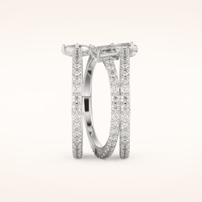 1.73 TCW Emerald, Marquise, Pear & Round Shaped Moissanite Triple Shank Wedding Band