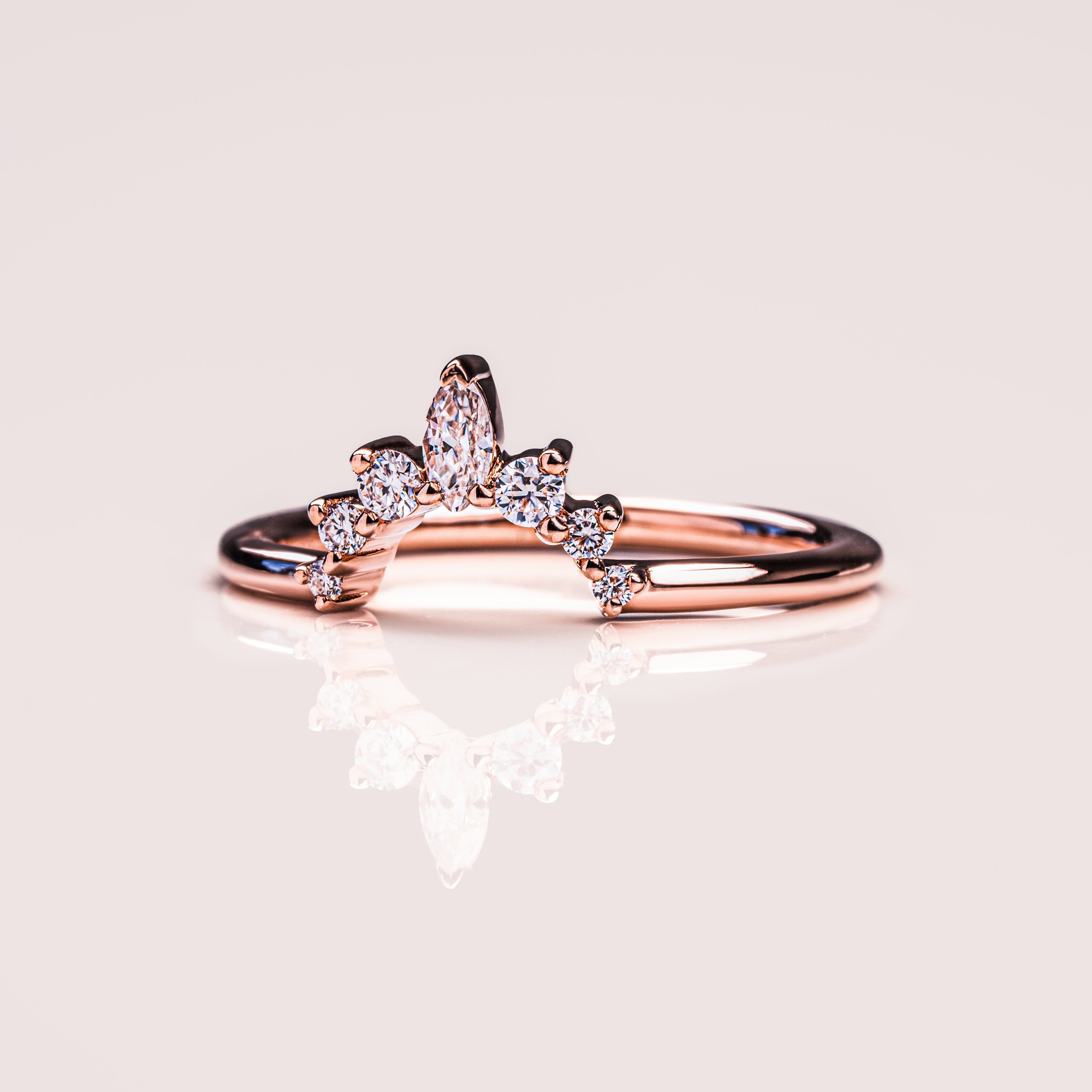 0.14 TCW Marquise & Round Curved Lab Grown Diamond Wedding Band