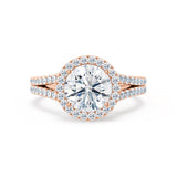 Round Halo & Pave Split Shank Lab Grown Diamond Engagement Ring