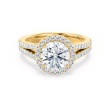 Round Halo & Pave Split Shank Lab Grown Diamond Engagement Ring