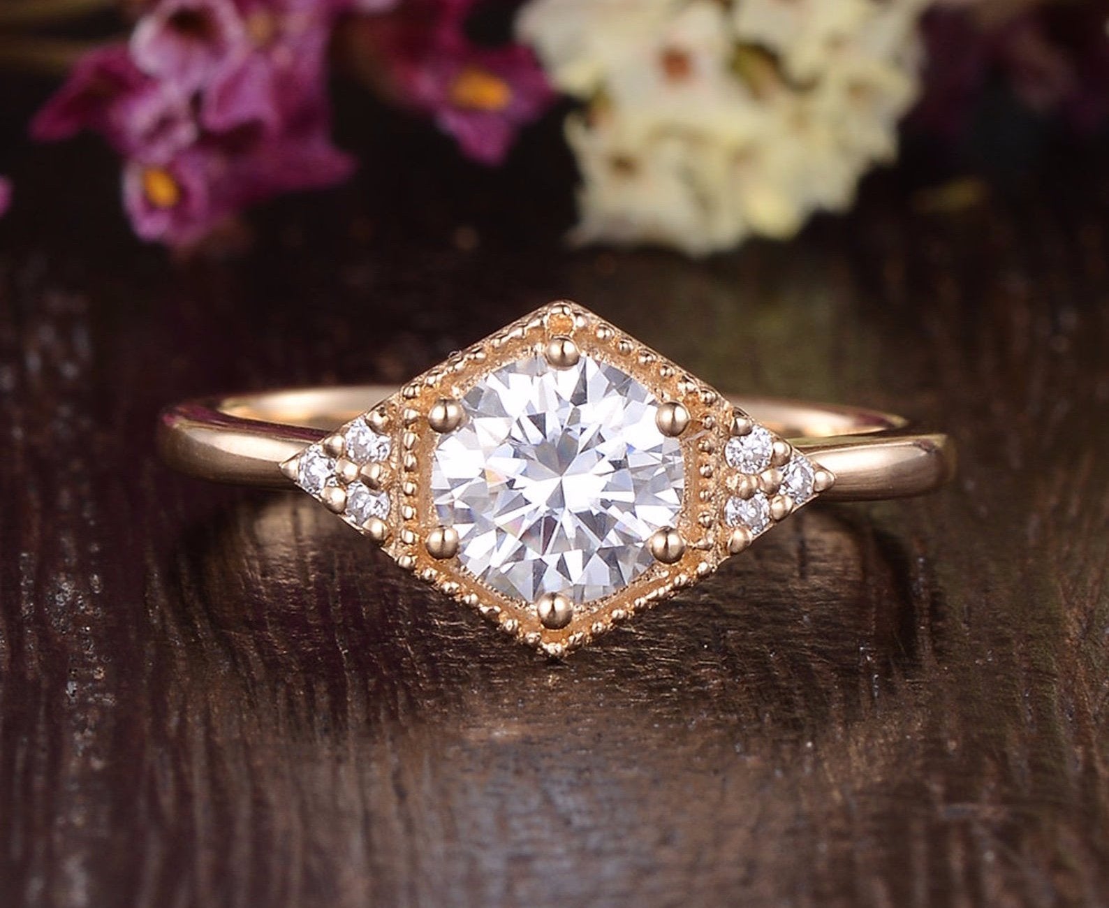 Round Cluster Lab Grown Diamond Engagement Ring