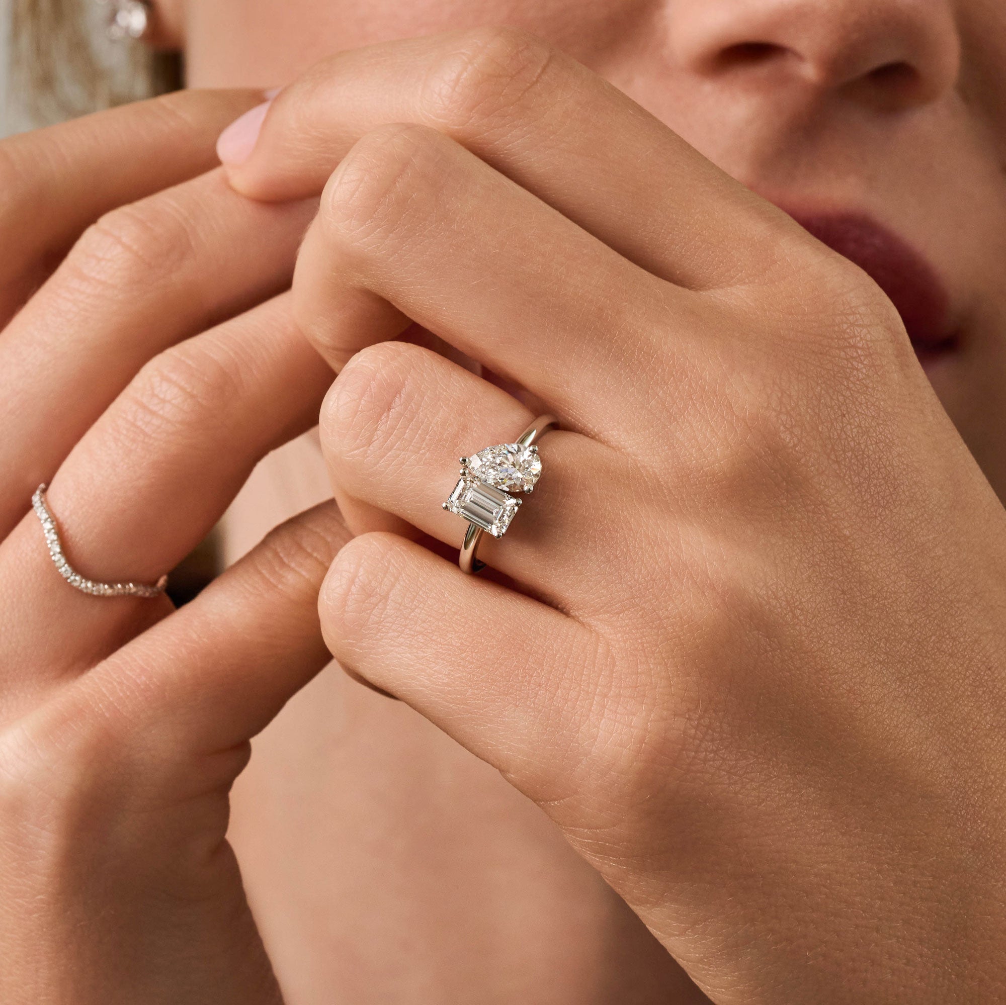1 CT Pear & 0.75 CT Emerald Toi Et Moi Lab Grown Diamond Engagement Ring