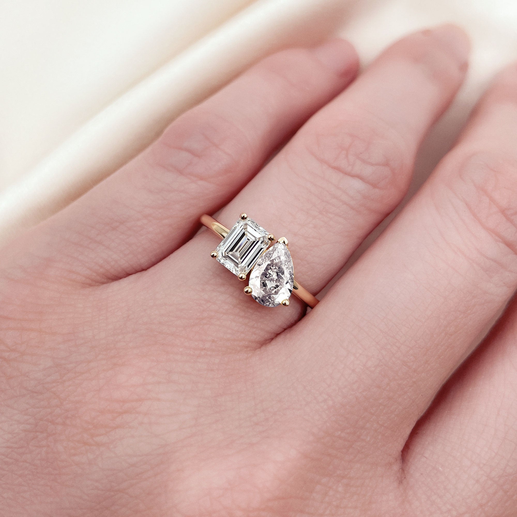 1 CT Pear & 0.75 CT Emerald Toi Et Moi Lab Grown Diamond Engagement Ring