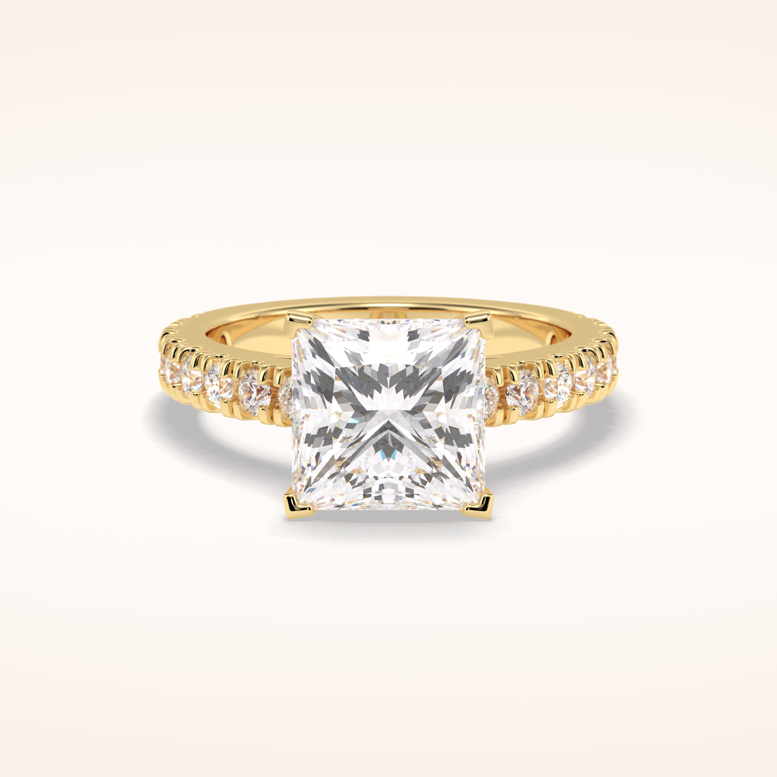 4 CT Princess Shaped Pave Moissanite Engagement Ring