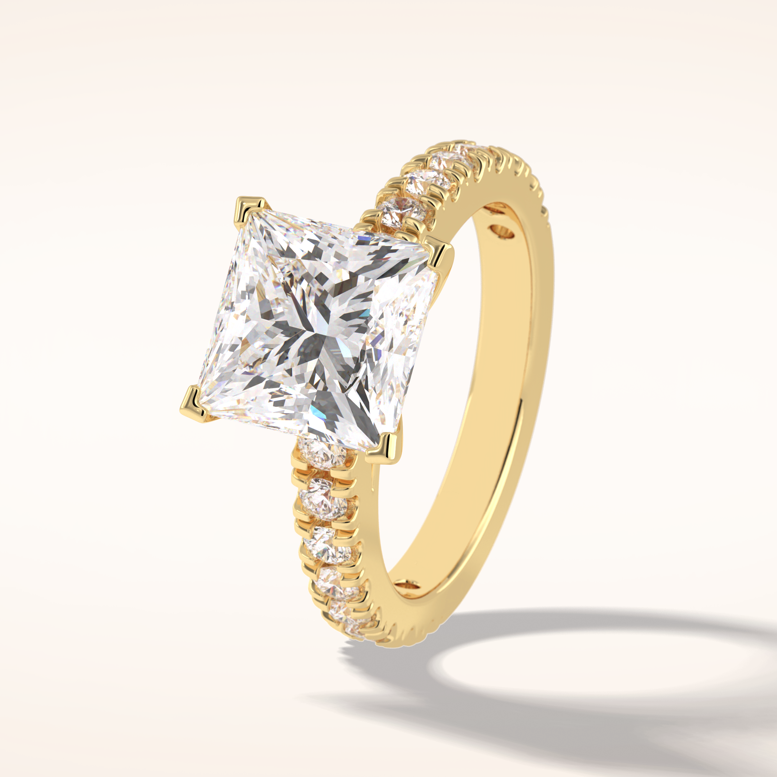 4 CT Princess Shaped Pave Moissanite Engagement Ring