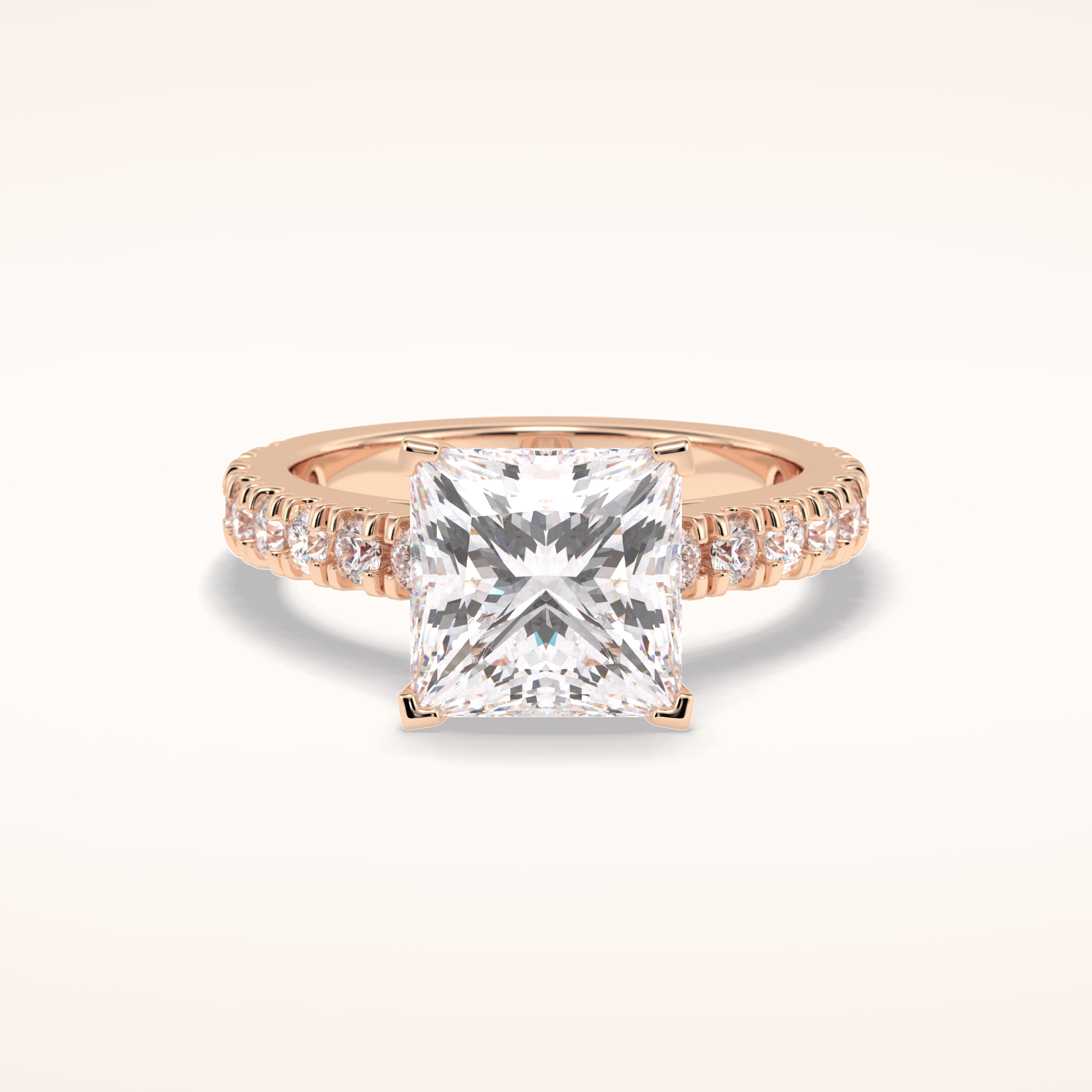 4 CT Princess Shaped Pave Moissanite Engagement Ring