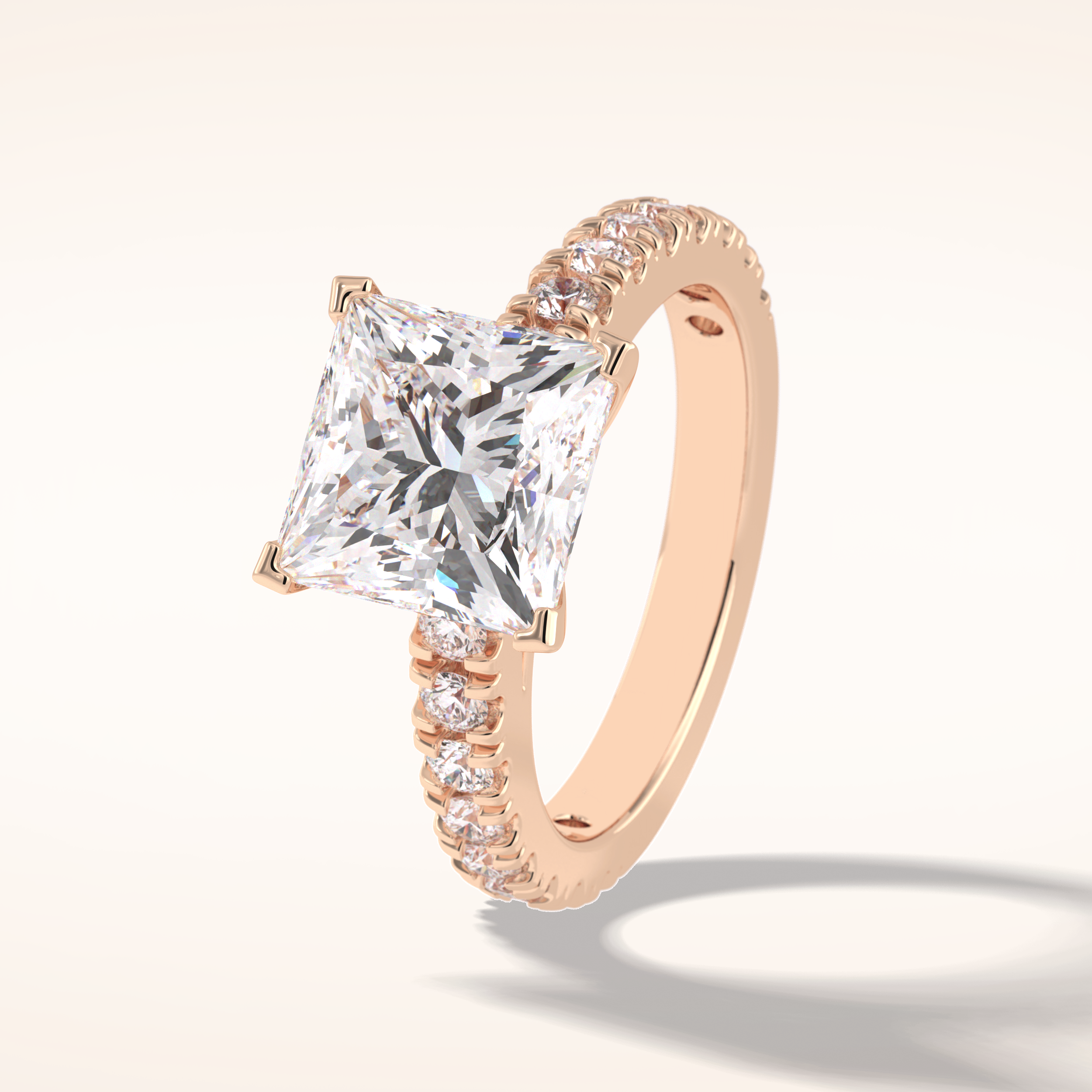 4 CT Princess Shaped Pave Moissanite Engagement Ring