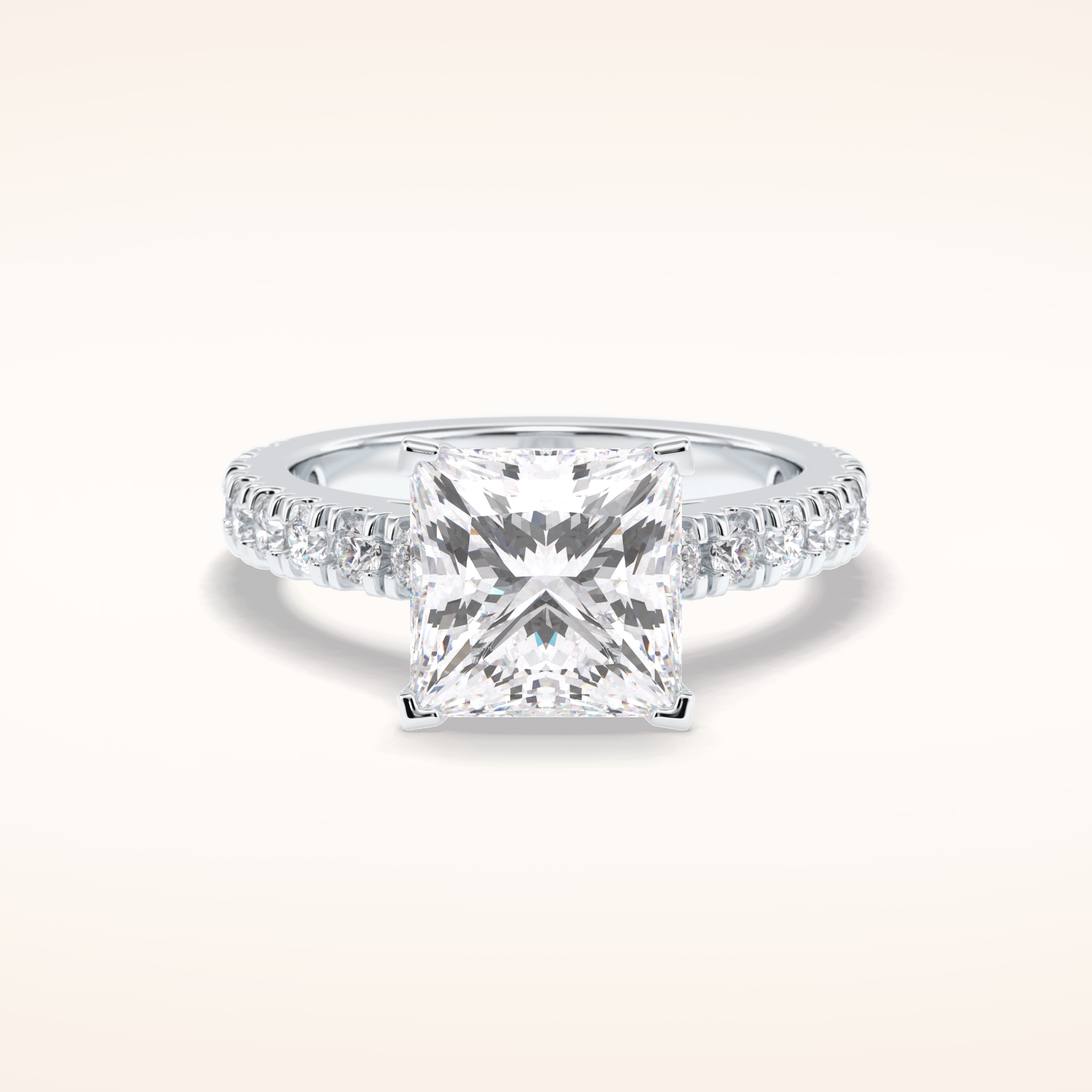 4 CT Princess Shaped Pave Moissanite Engagement Ring