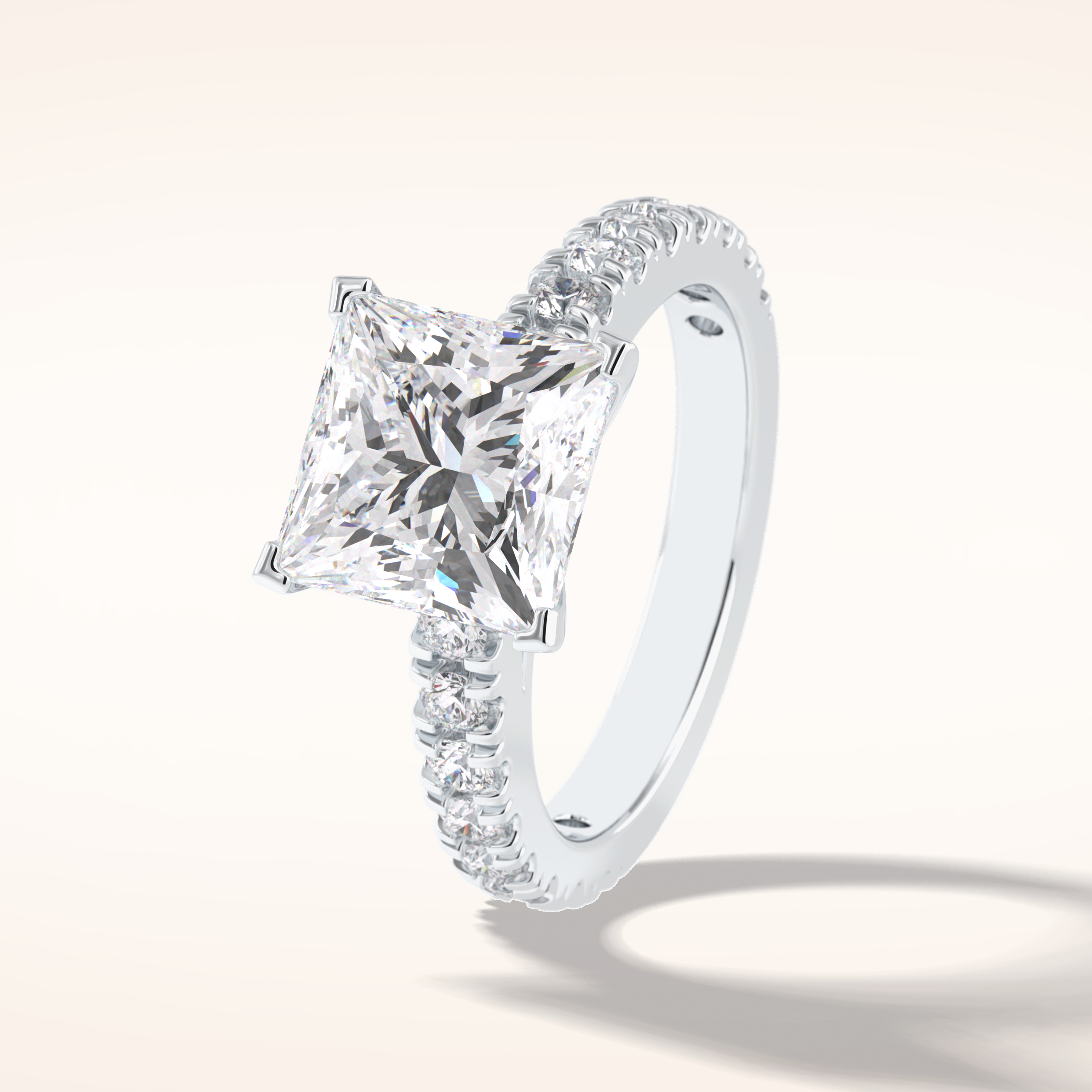 4 CT Princess Shaped Pave Moissanite Engagement Ring