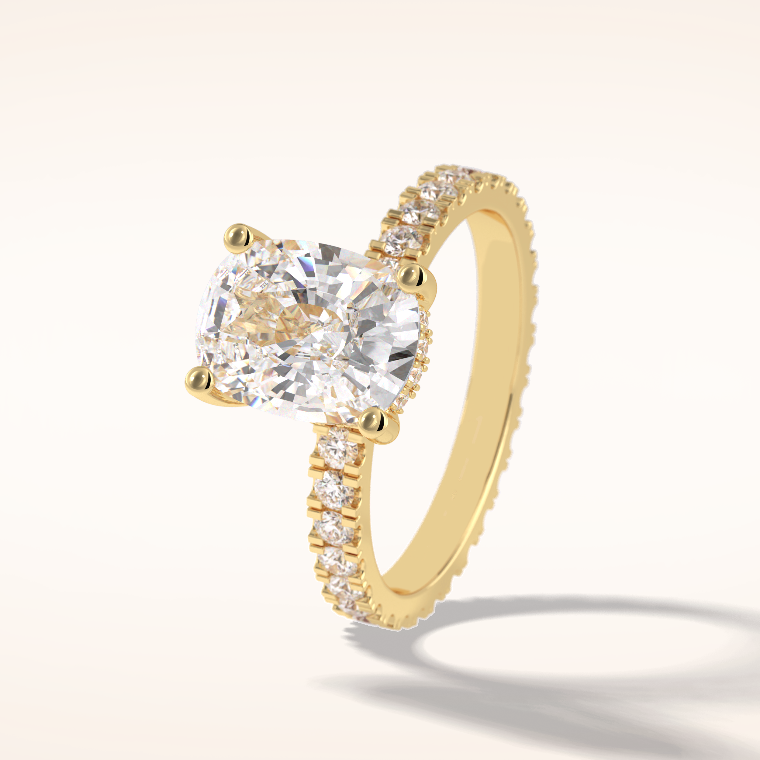 3 CT Cushion Shaped Hidden Halo & Pave Moissanite Engagement Ring