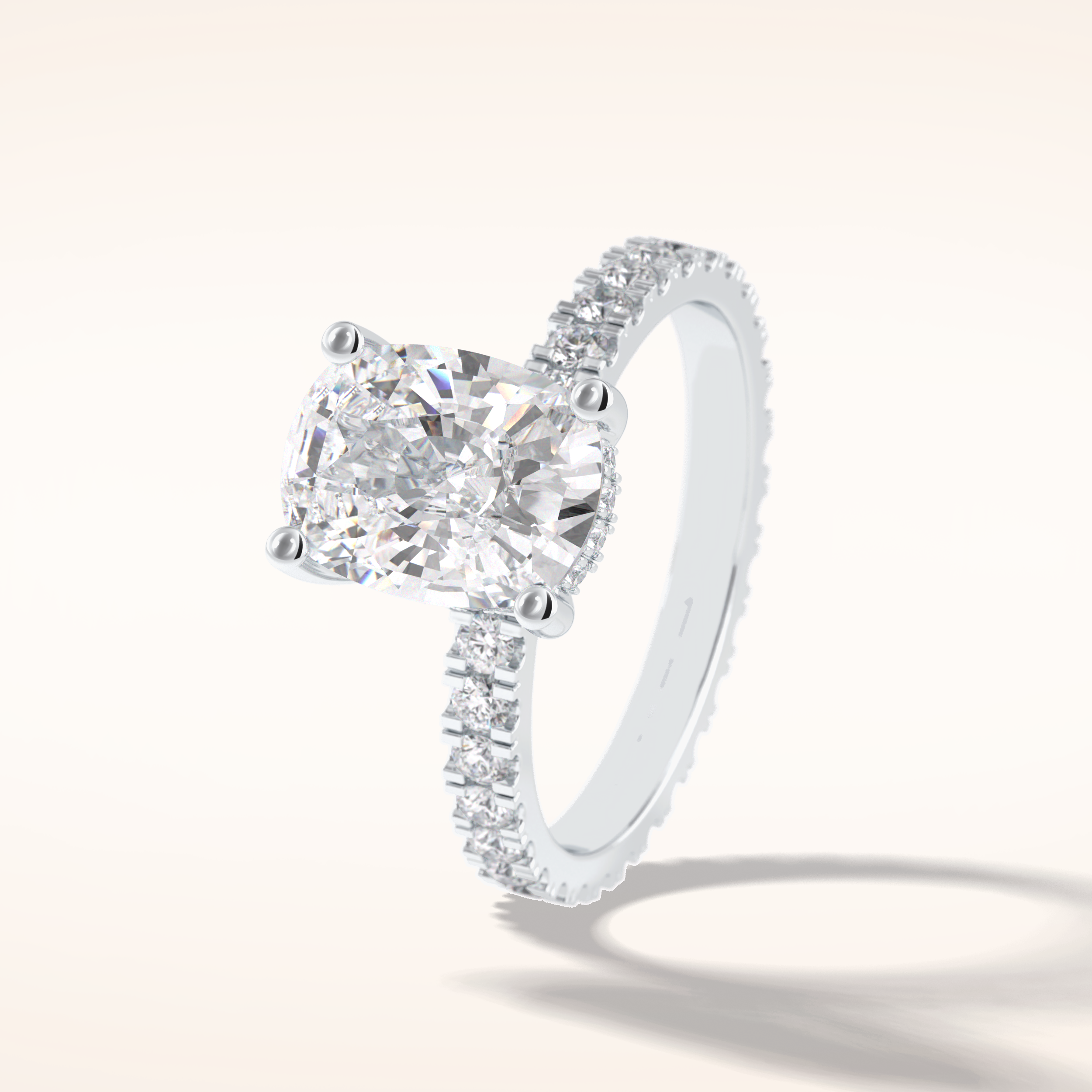 3 CT Cushion Shaped Hidden Halo & Pave Moissanite Engagement Ring