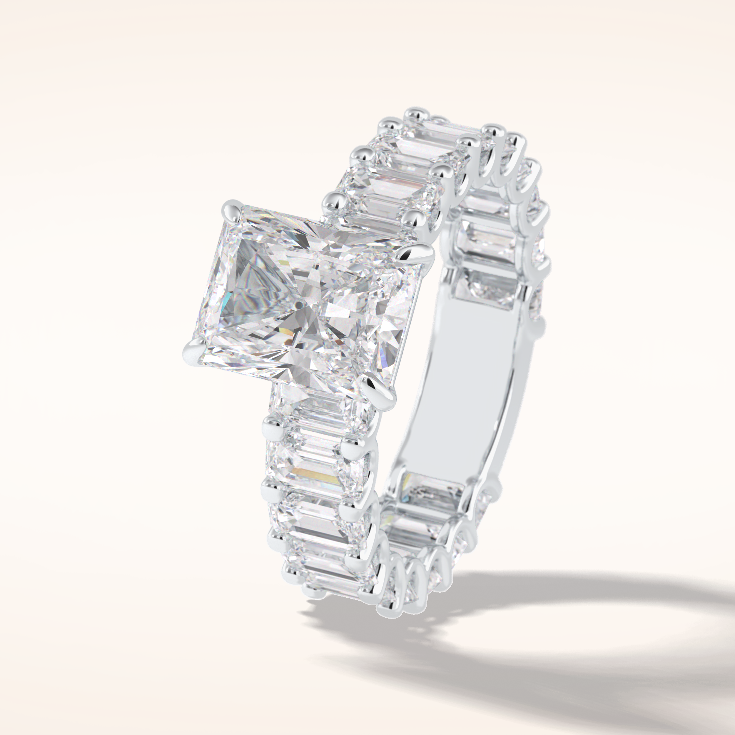 3.05 CT Radaint Shaped Pave Moissanite Engagement Ring