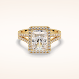 3.05 CT Radiant Shaped Halo & Pave Split Shank Moissanite Engagement Ring