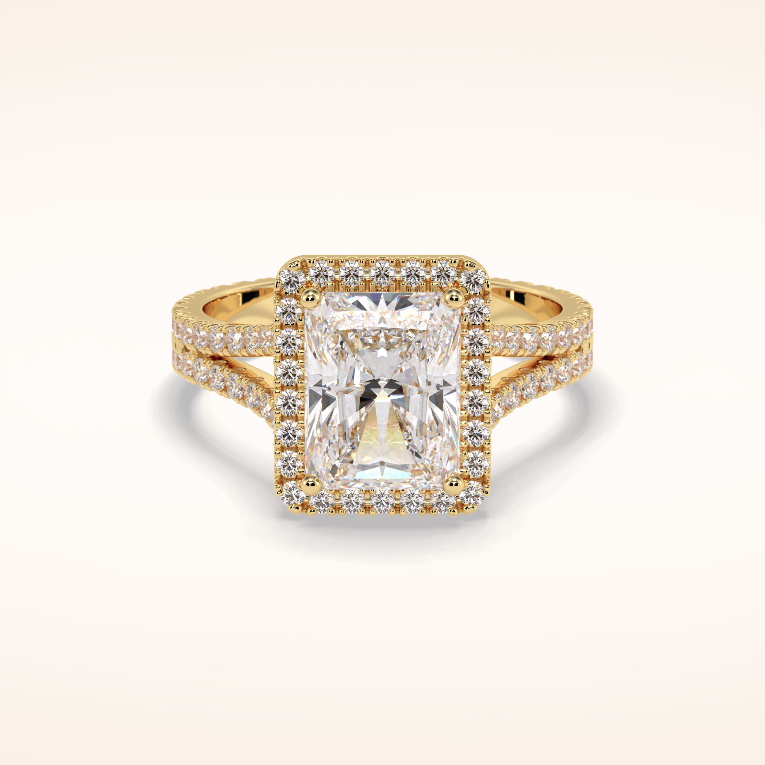 3.05 CT Radiant Shaped Halo & Pave Split Shank Moissanite Engagement Ring
