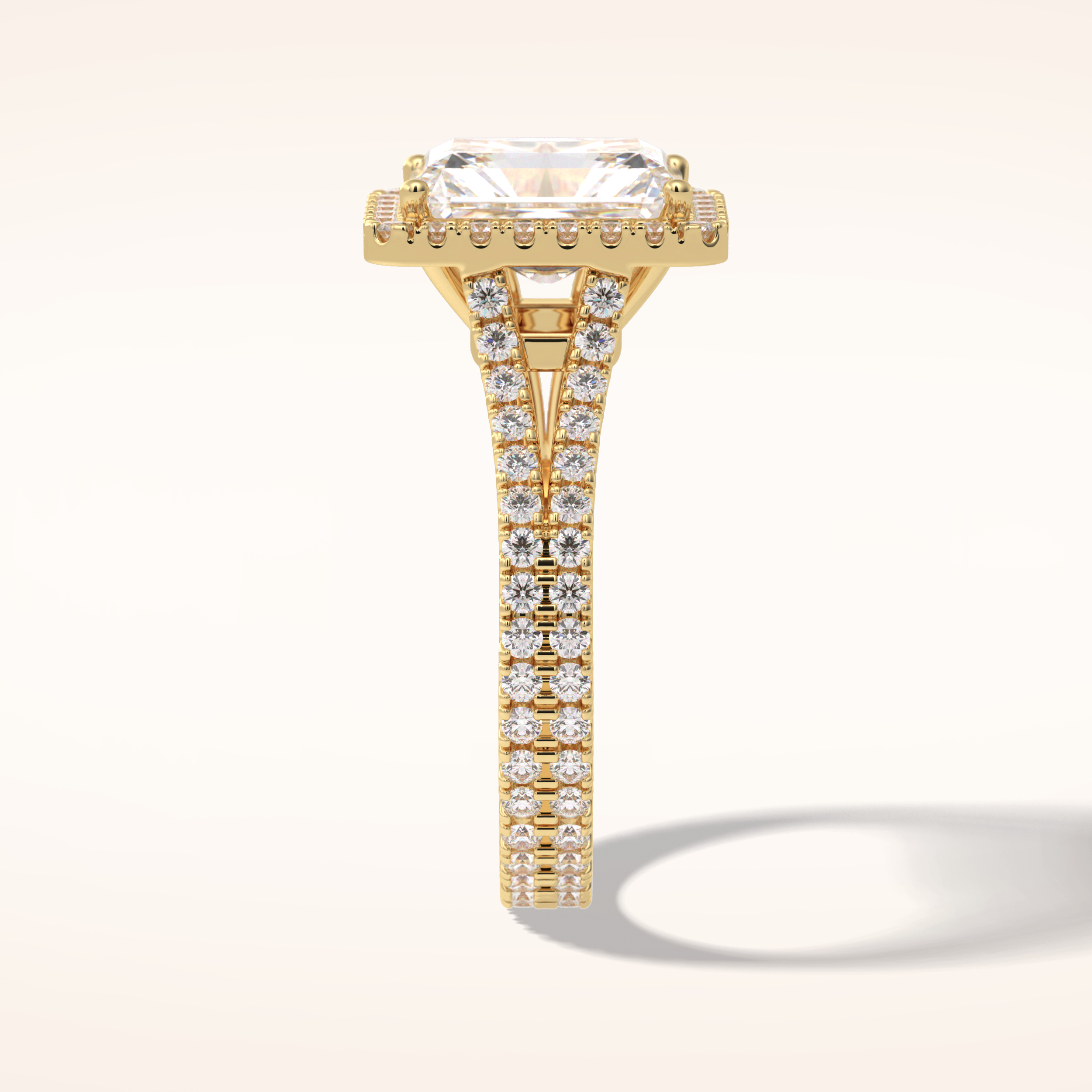 3.05 CT Radiant Shaped Halo & Pave Split Shank Moissanite Engagement Ring