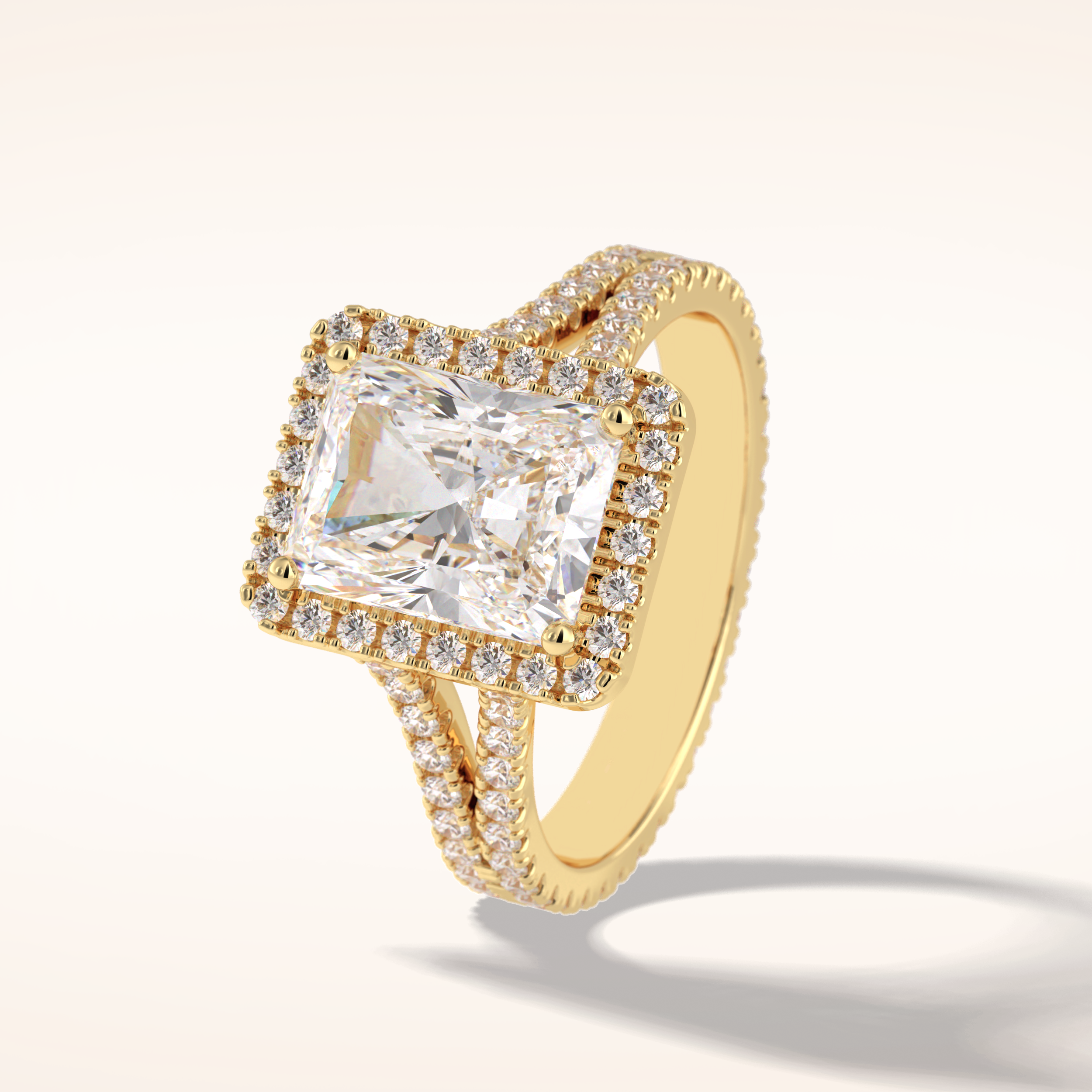3.05 CT Radiant Shaped Halo & Pave Split Shank Moissanite Engagement Ring