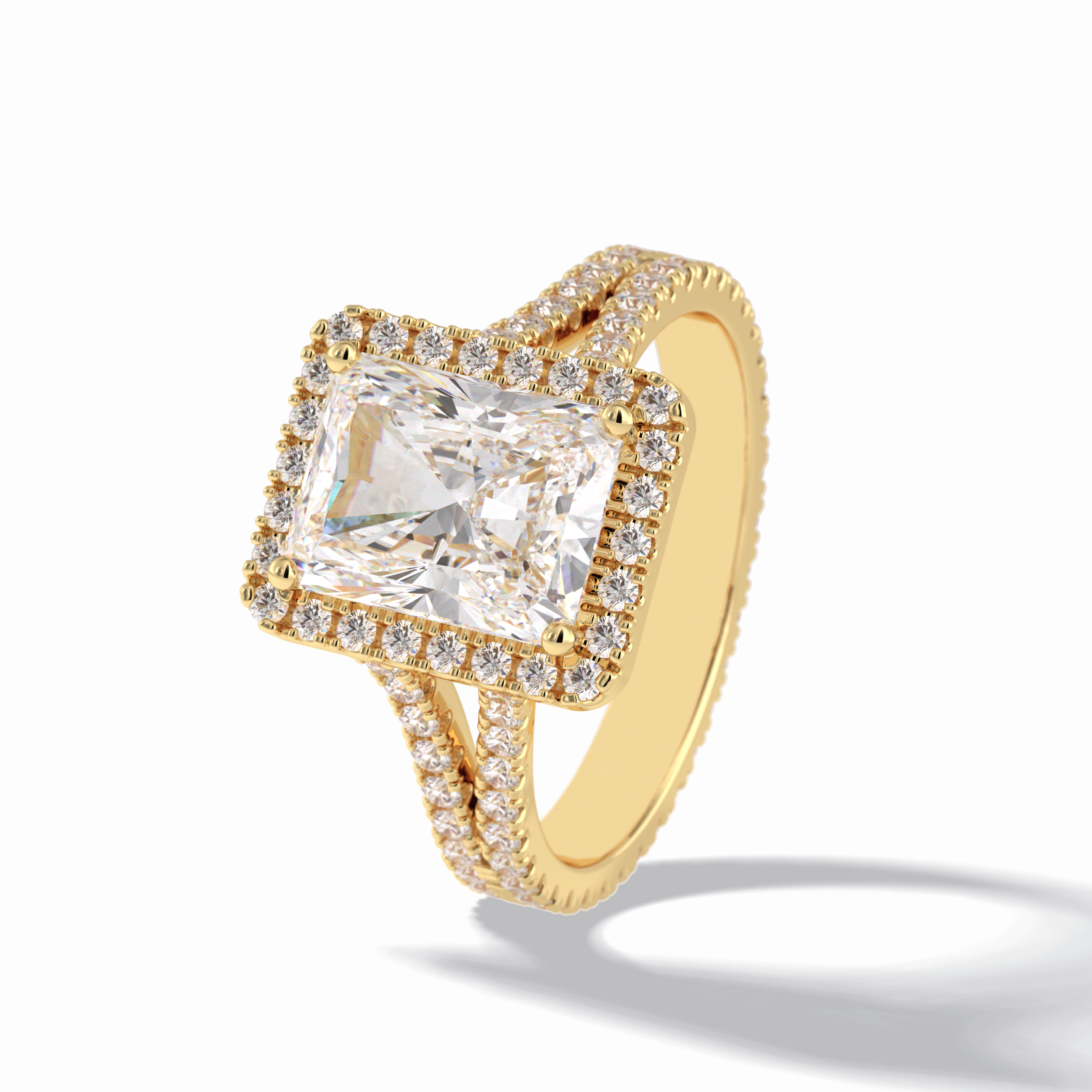 Radiant Halo, Pave & Split Shank Lab Grown Diamond Engagement Ring