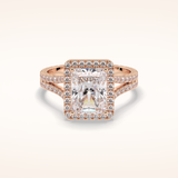 3.05 CT Radiant Shaped Halo & Pave Split Shank Moissanite Engagement Ring